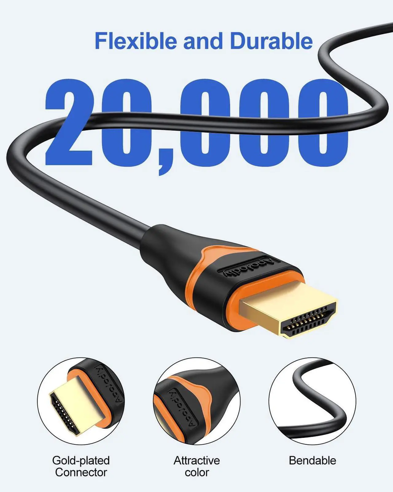 Alt view image 4 of 7 - 4K HDMI Cable 6.6FT 2-Pack HDMI to HDMI Cable High Speed HDMI Cord 2.0 Ultra HD 4K@60Hz 2K@144Hz HDR 3D Dolby HDCP 2.2 ARC for PS5 PS4 HDTV Monitor Xbox Blu-ray Laptop
