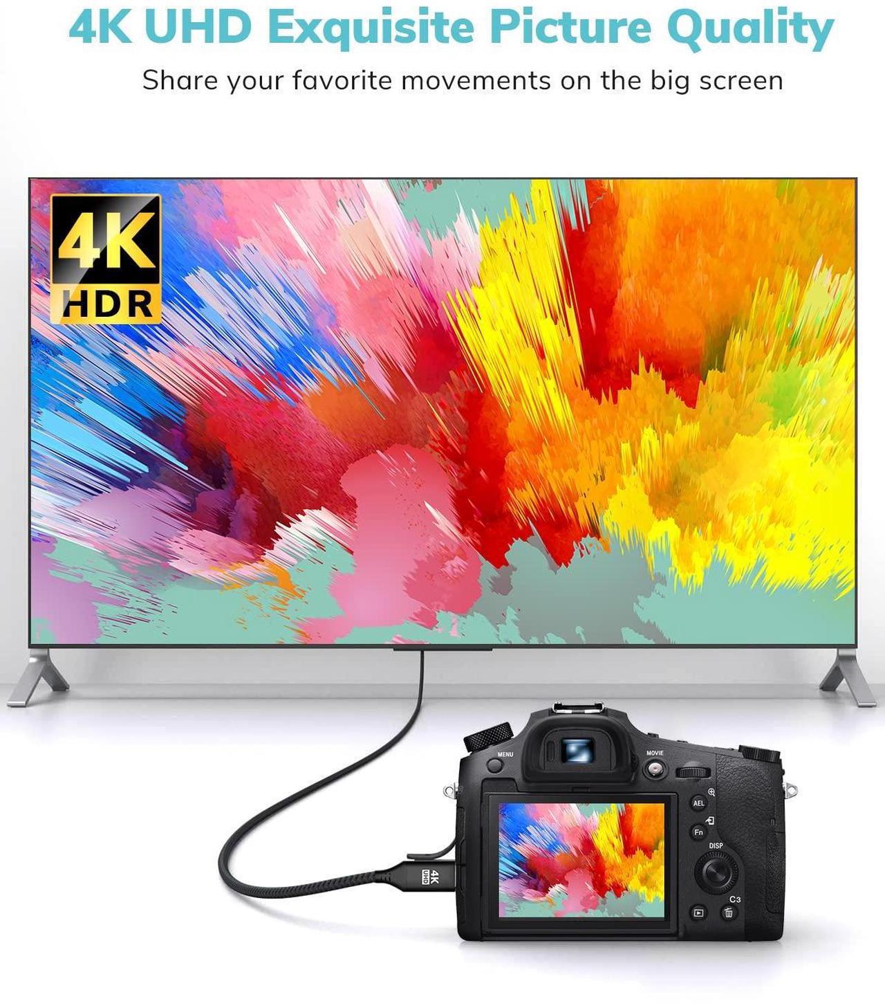 Alt view image 3 of 7 - Mini HDMI to HDMI Cable 3.3FT [Aluminum Shell Braided] High Speed 4K 60Hz HDMI 2.0 Cord Compatible with Camera Camcorder Tablet and Graphics/Video Card Laptop Raspberry Pi Zero W