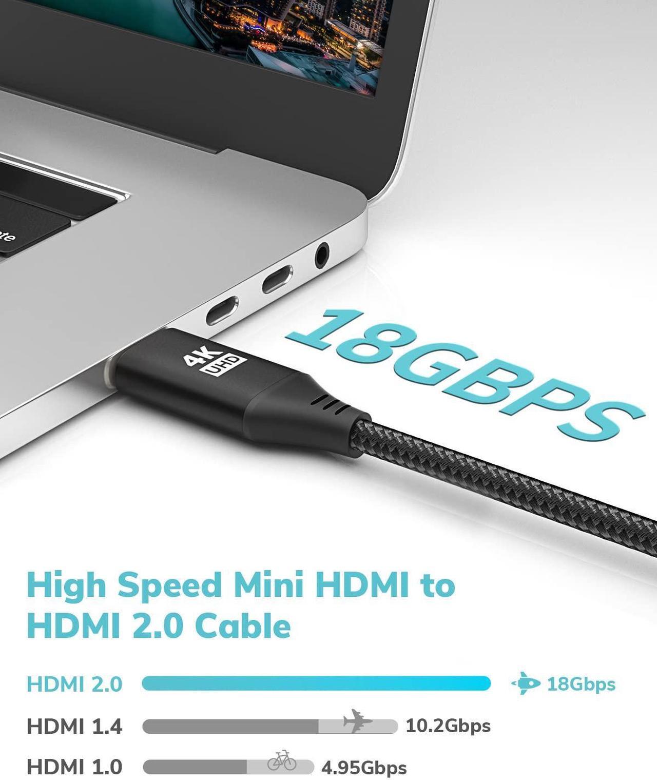 Alt view image 5 of 7 - Mini HDMI to HDMI Cable 3.3FT [Aluminum Shell Braided] High Speed 4K 60Hz HDMI 2.0 Cord Compatible with Camera Camcorder Tablet and Graphics/Video Card Laptop Raspberry Pi Zero W