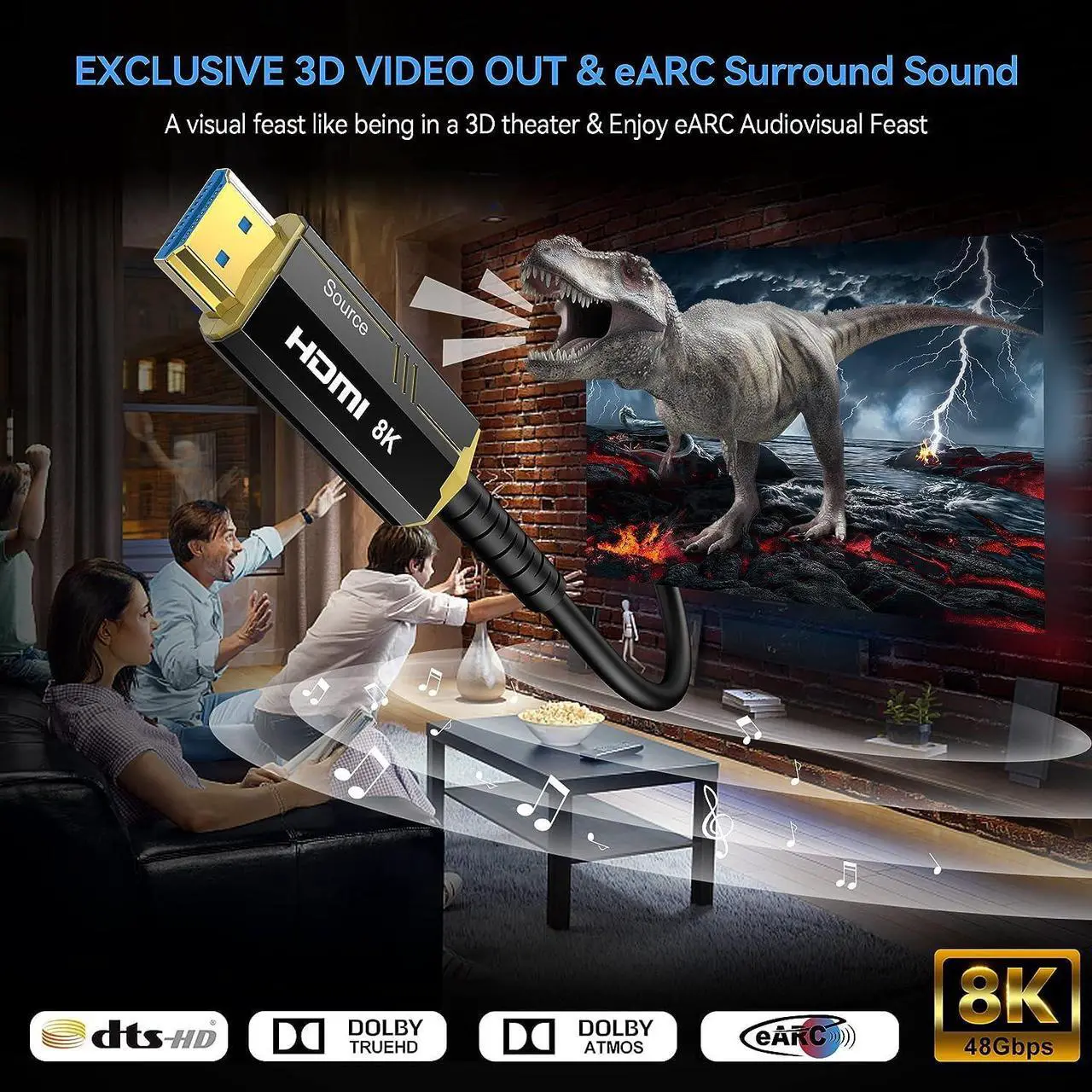 Alt view image 4 of 7 - Fiber Optic HDMI Cable 100FT 8K (HDMI 2.1 48Gbps) Ultra High Speed HDMI Cord with Gold Plated Connectors 8K@60Hz 4K@120Hz Compatible for HDTV PC Projector Large Display Male-to-Male