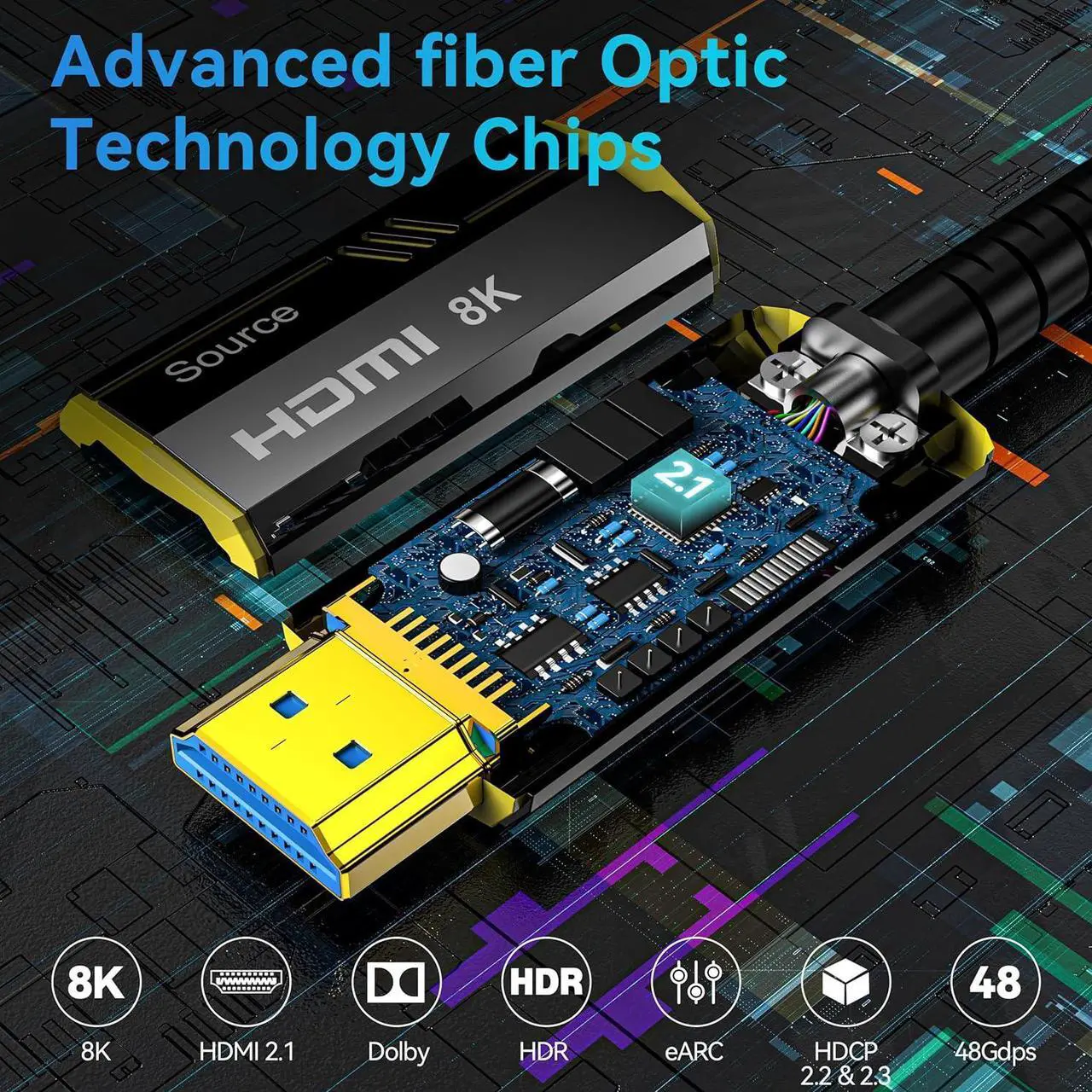 Alt view image 5 of 7 - Fiber Optic HDMI Cable 100FT 8K (HDMI 2.1 48Gbps) Ultra High Speed HDMI Cord with Gold Plated Connectors 8K@60Hz 4K@120Hz Compatible for HDTV PC Projector Large Display Male-to-Male