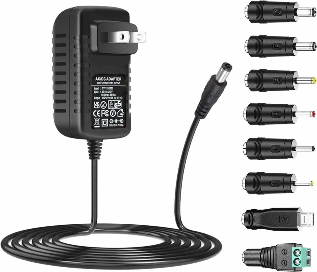 Main image of Universal AC Adapter 12V 2A Power Supply Charger 24W AC110V to DC12V 2000mA 1500mA 1000mA 500mA Power Driver 8 DC Plug Tips 12 Volt Converter Inverter Transformer ac dc Adapter(DC12V~2A)