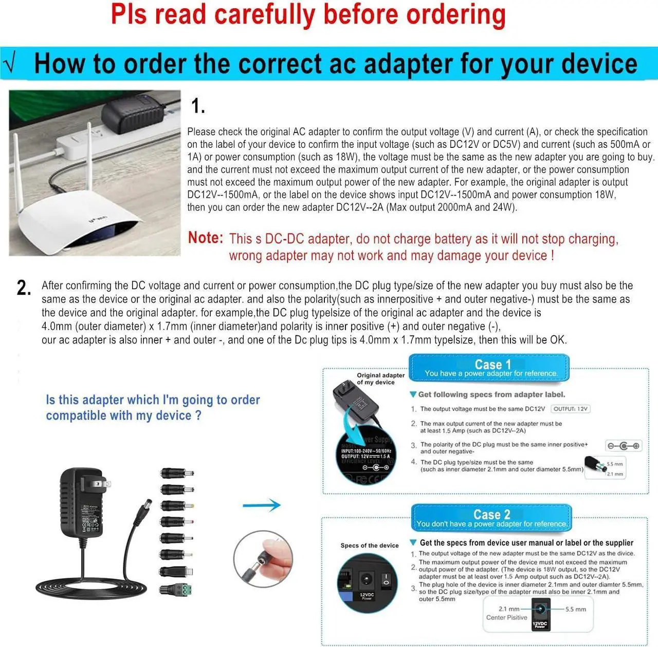 Alt view image 3 of 7 - Universal AC Adapter 12V 2A Power Supply Charger 24W AC110V to DC12V 2000mA 1500mA 1000mA 500mA Power Driver 8 DC Plug Tips 12 Volt Converter Inverter Transformer ac dc Adapter(DC12V~2A)