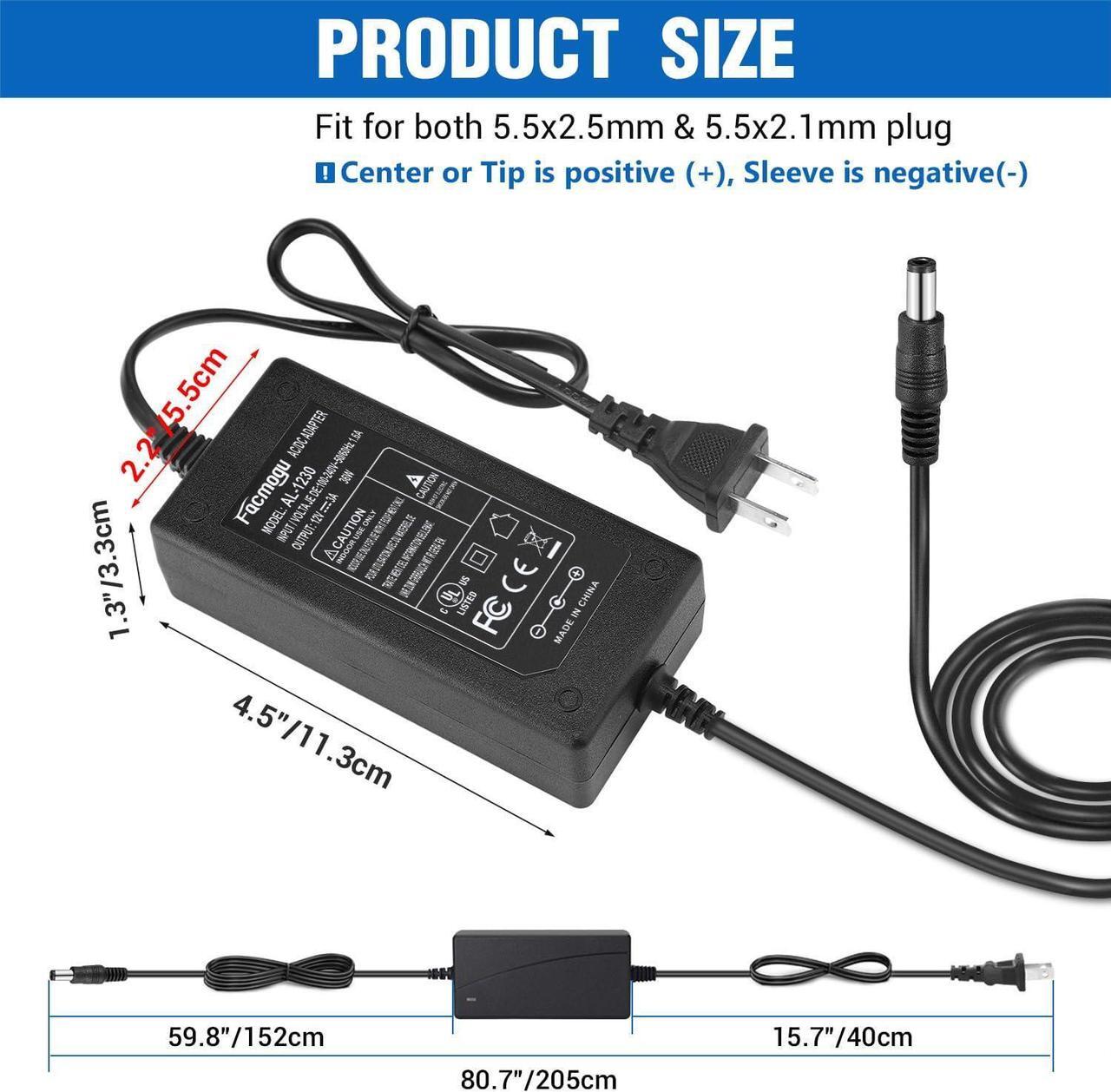 Alt view image 7 of 7 - DC 12V 3A Power Adapter 100-240V AC to DC 12V 3A 36W Power Suppy with Barrel Connector 5.5x2.5mm & 5.5x2.1mm 12 Volt 3 Amp Desktop Adpater 12V 3A Switching Transformer AC/DC Power Converter