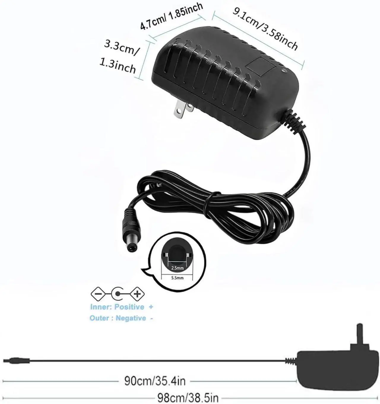Alt view image 4 of 7 - 24V 1A AC Adapter Power Supply 100-240V AC to DC 24Volts 1A 24W Converter Transformer Switching Power Supply with 5.5mmx2.5mm Plug for LED Strip Light CCTV Camera DC Pump Black