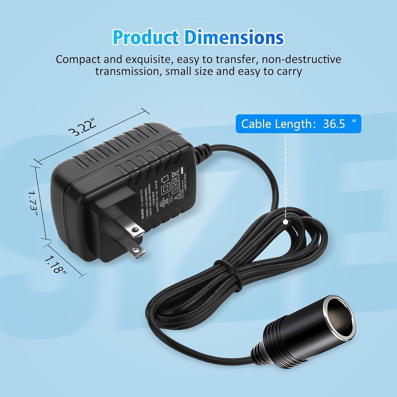 Alt view image 6 of 7 - AC to DC Converter 2A 24W Car Cigarette Lighter Adapter - AC/DC 110v-240v to 12v Power Adapter for Vehicles Compatible with Car MP3 Players humidifiers Car Bluetooth Car Purifier and More