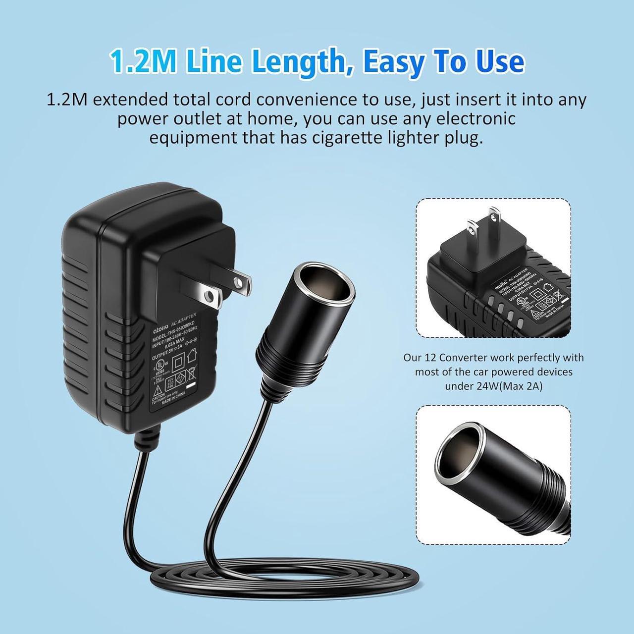 Alt view image 5 of 7 - AC to DC Converter 2A 24W Car Cigarette Lighter Adapter - AC/DC 110v-240v to 12v Power Adapter for Vehicles Compatible with Car MP3 Players humidifiers Car Bluetooth Car Purifier and More