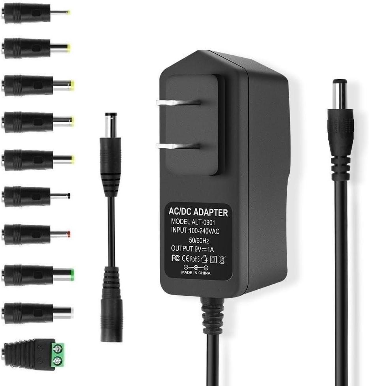 Main image of 9V 1A AC DC Converter Power Supply Cord Adapter 100-240V 50-60Hz Wall Plug to DC 9 Volt 1 Amp Power Adapter Transformer 5.5 x 2.1mm Reverse Polarity Converter Cable & 10 Tips