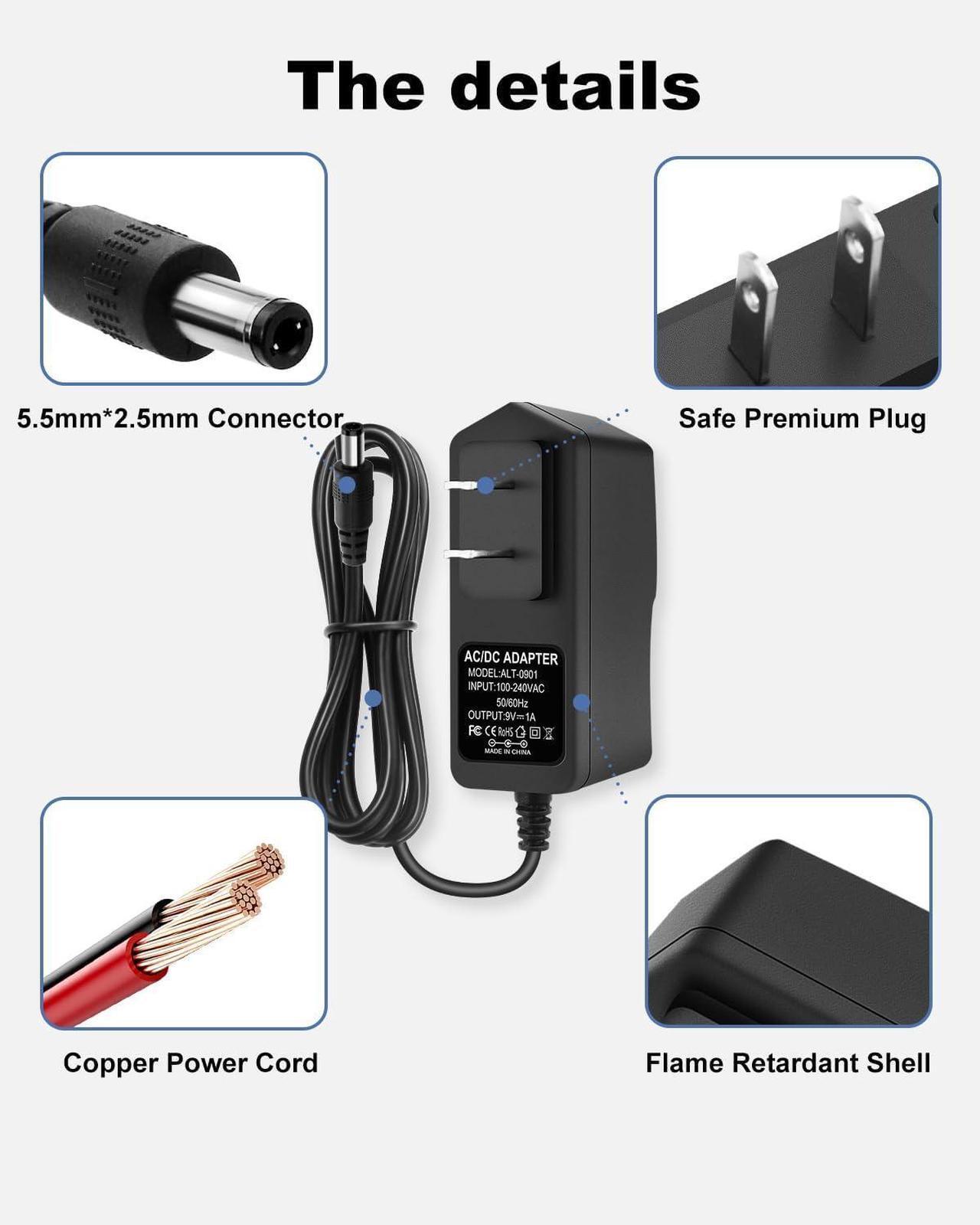 Alt view image 5 of 6 - 9V 1A AC DC Converter Power Supply Cord Adapter 100-240V 50-60Hz Wall Plug to DC 9 Volt 1 Amp Power Adapter Transformer 5.5 x 2.1mm Reverse Polarity Converter Cable & 10 Tips