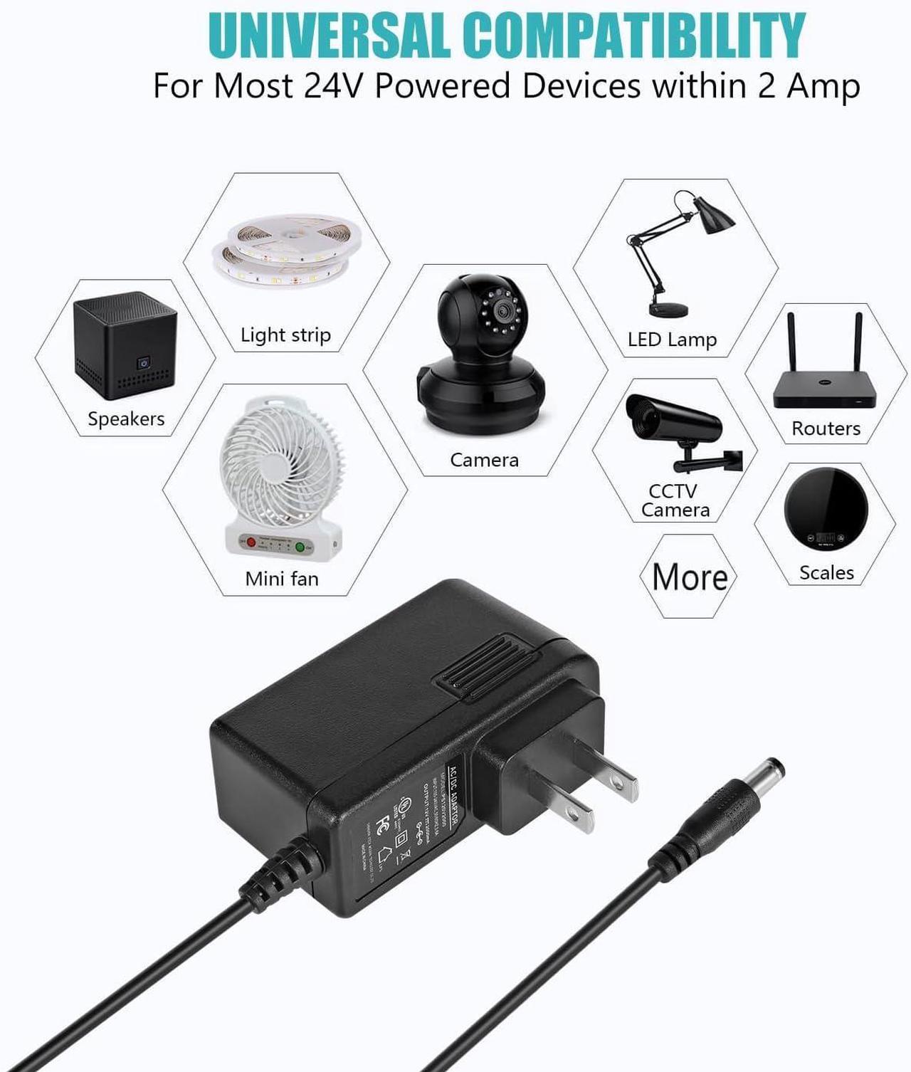 Alt view image 7 of 7 - 12V 2A Power Supply Adapter UL-Listed 120V AC to 12V DC Adapter Transformer 12 Volt 2 Amp 24W Wall Charger for LED Strip Lights Security Camera 5.5x2.1mm US Plug (5 Pack)