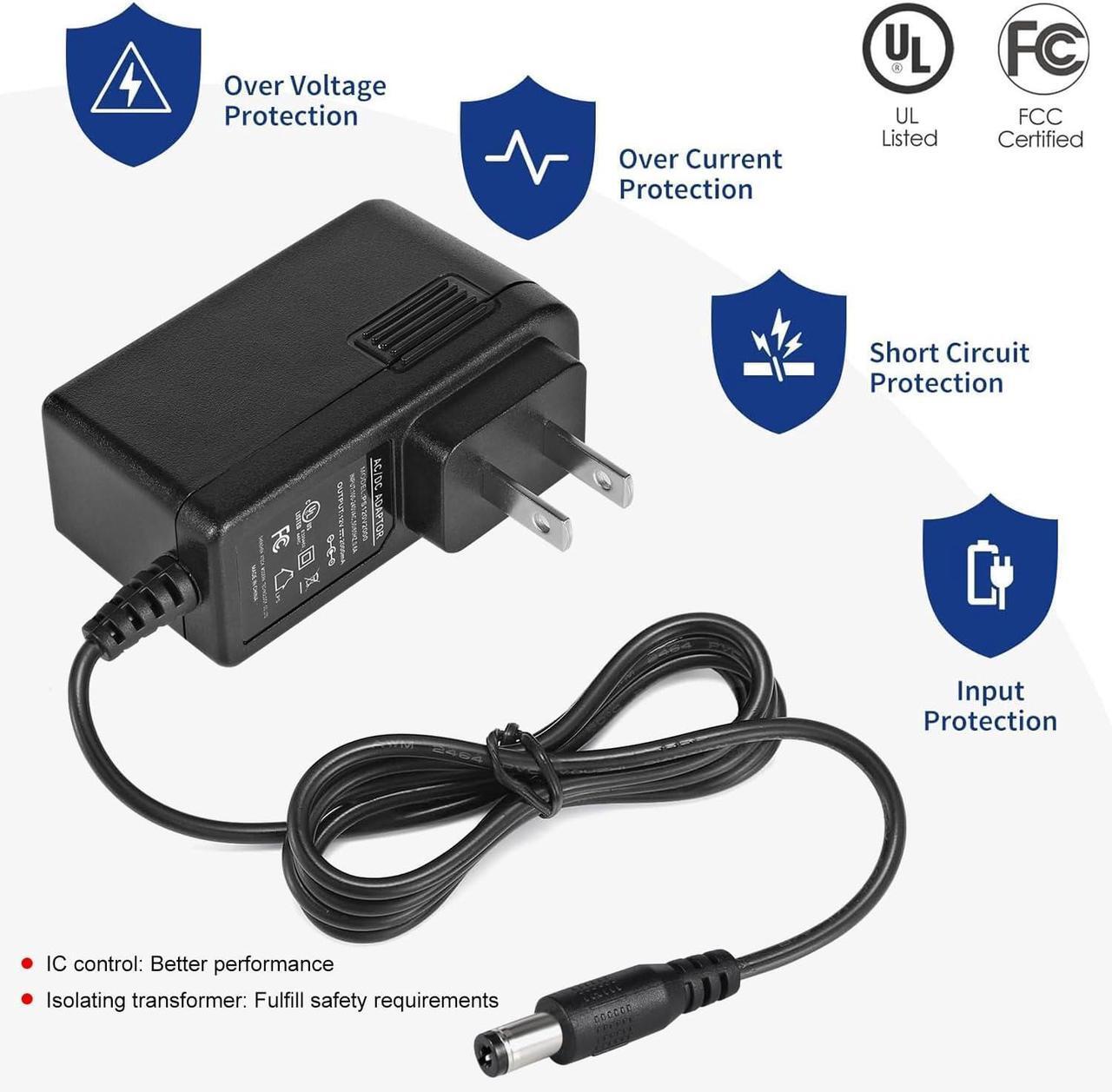 Alt view image 2 of 7 - 12V 2A Power Supply Adapter UL-Listed 120V AC to 12V DC Adapter Transformer 12 Volt 2 Amp 24W Wall Charger for LED Strip Lights Security Camera 5.5x2.1mm US Plug (5 Pack)