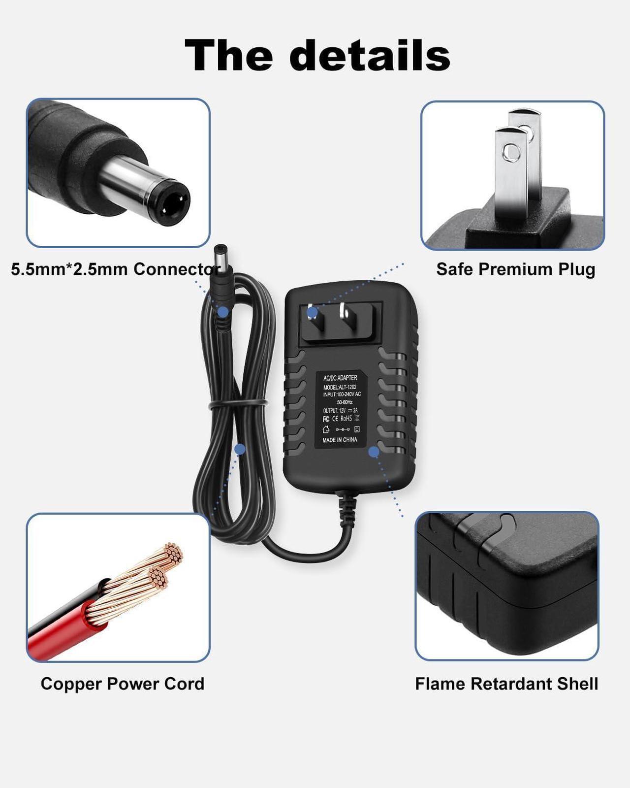 Alt view image 5 of 5 - 12 Volt 2 Amp DC Power Supply 24W 12Volt 2Amp AC Adapter 100-240V 50-60Hz AC to DC 12V 2A Power Supply Adapter Cord with 5.5mm x 2.5mm Barrel Plug & 10 Sizes of Tips
