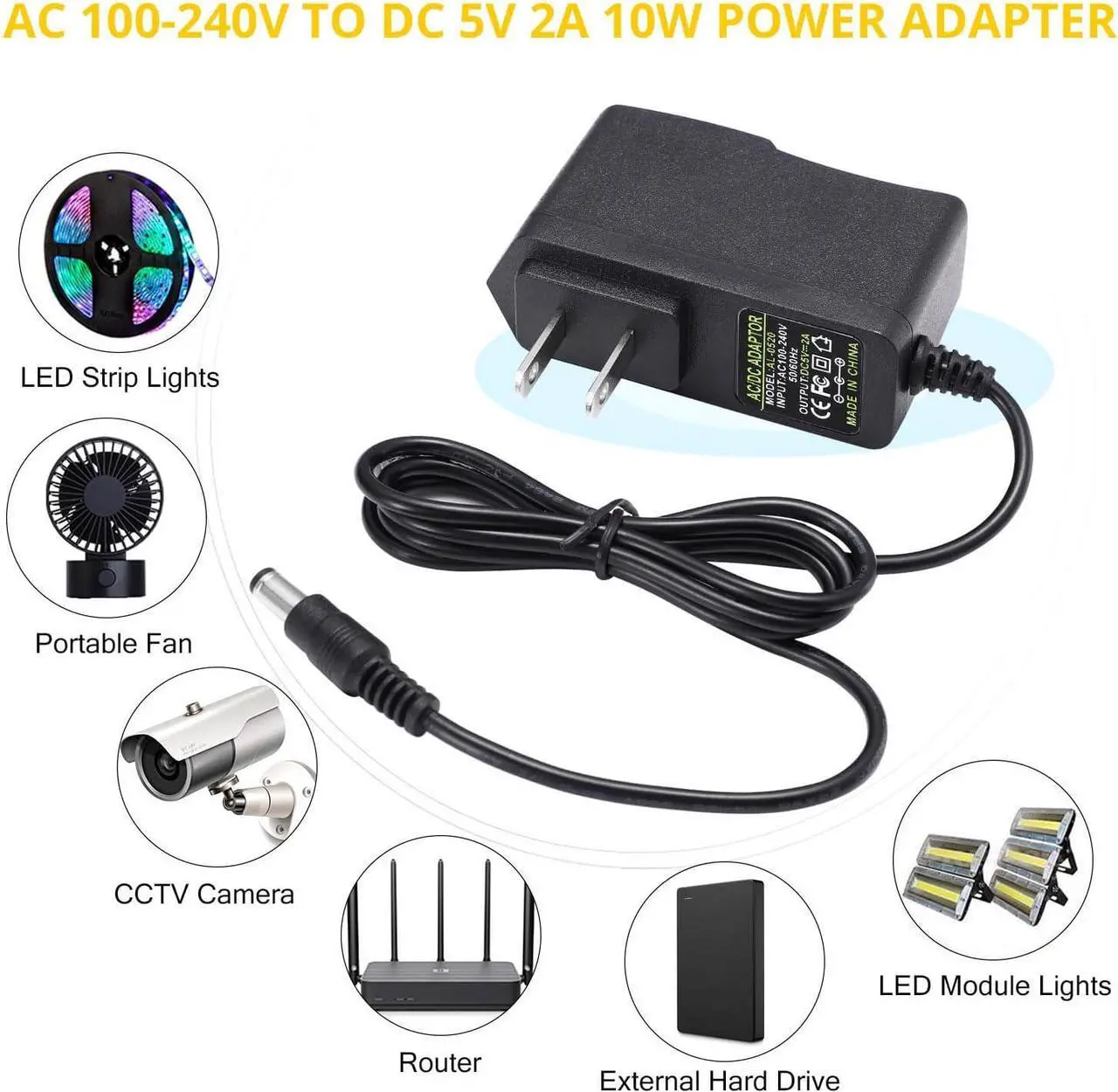 Alt view image 4 of 7 - 2PCS DC 5V 2A 10W Power Adapter AC 100-240V to DC 5V 2A AC Wall Power Adapte 5.5 x 2.5mm DC Jack Also Compatible with 5.5x2.1mm Socket Power Supply Wall Charger for CCTV Cameras & LED Lights