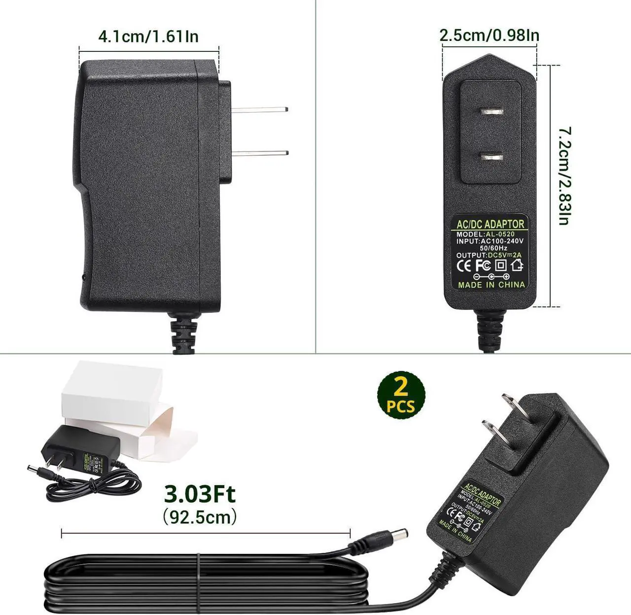 Alt view image 7 of 7 - 2PCS DC 5V 2A 10W Power Adapter AC 100-240V to DC 5V 2A AC Wall Power Adapte 5.5 x 2.5mm DC Jack Also Compatible with 5.5x2.1mm Socket Power Supply Wall Charger for CCTV Cameras & LED Lights