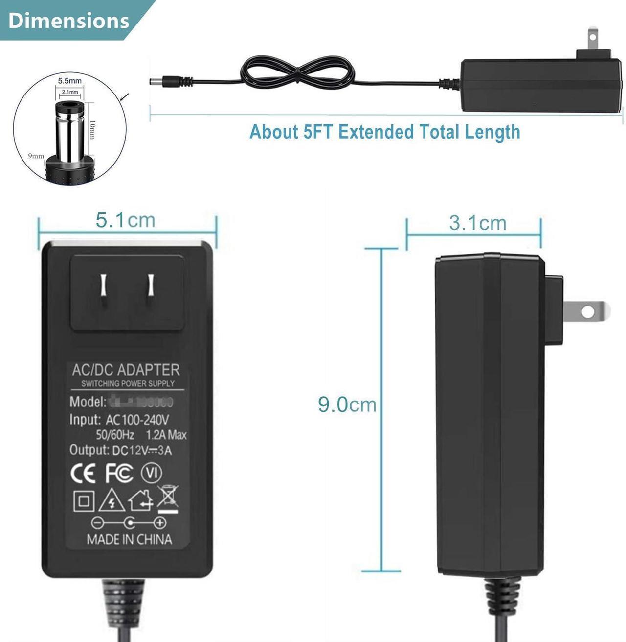 Alt view image 5 of 7 - 12V 3A Power Supply AC Adapter Charger with 11 Changeable DC Plug Tips AC120V to DC 12Volts 3A 2.5A 2A 1.5A 1A Power Adapter DC12V Switching Power Supply Cord for LED Strip Lights GPS PC Display