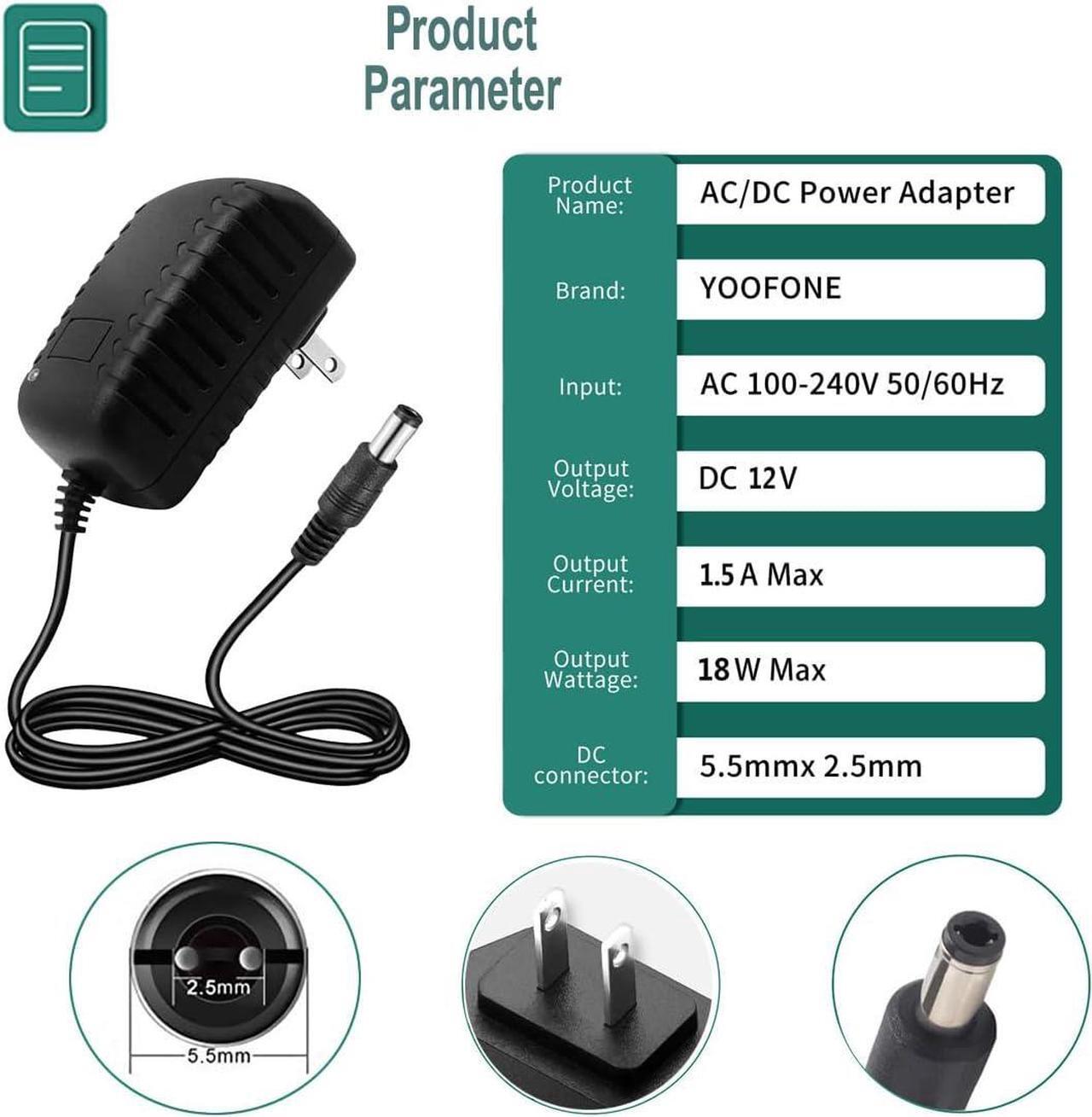 Alt view image 2 of 7 - 12V 1.5A AC Adapter Power Supply 100-240V 50-60Hz AC to DC 12 Volt 1.5A Switching Power Supply AC/DC Converter Transformer 12V 1.5 Amp Power Adapter with 5.5 x 2.1mm / 2.5mm Plug