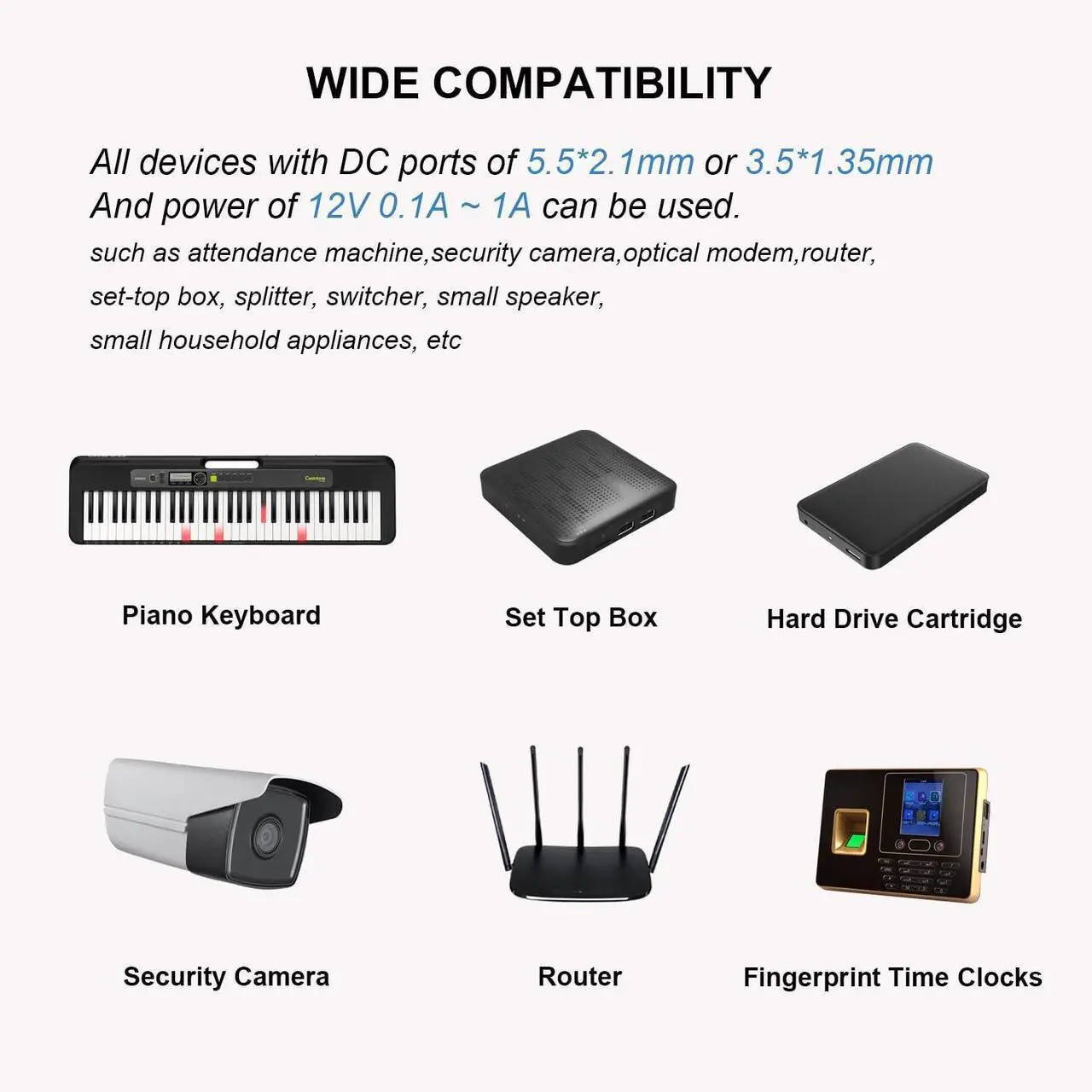 Alt view image 4 of 7 - Power Supply Adapter 12V 1A 12 Watts AC DC Power Supply Adapter with UL Certified 9.8FT Power Cord and 3.5 x 1.35mm Plug and one More 5.5 x 2.1mm Additional DC Plug for CCTV Camera etc