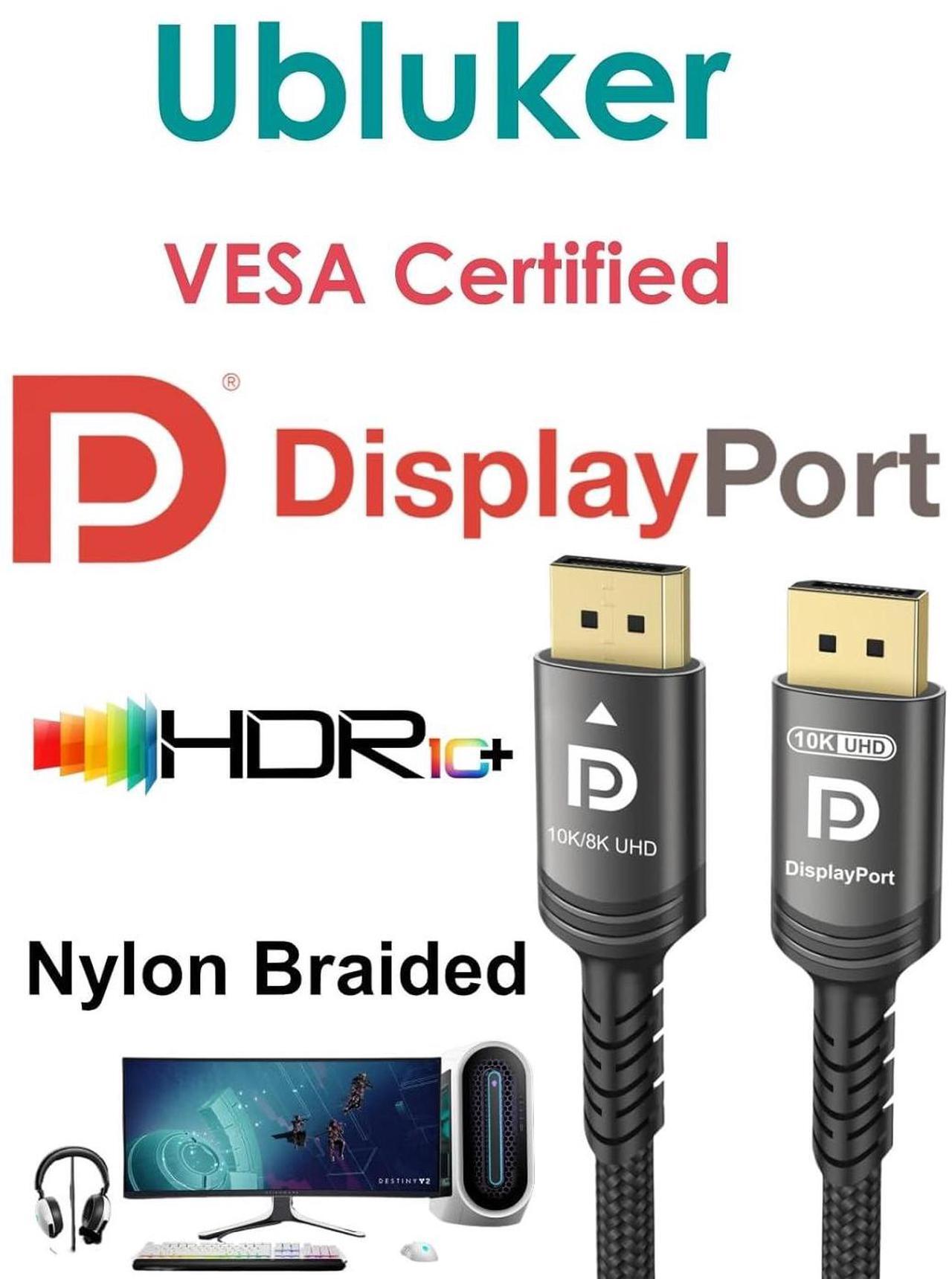 Alt view image 2 of 7 - 10K 8K 4K DisplayPort Cable 40Gbps 6.6 FT  Certified DP to DP Cable v1.4 v1.2 Nylon Braided UHBR HDCP DSC1.2 10K 8K60Hz 4K 165Hz 144Hz 2K 240Hz FreeSync G-Sync Monitor PC Projector