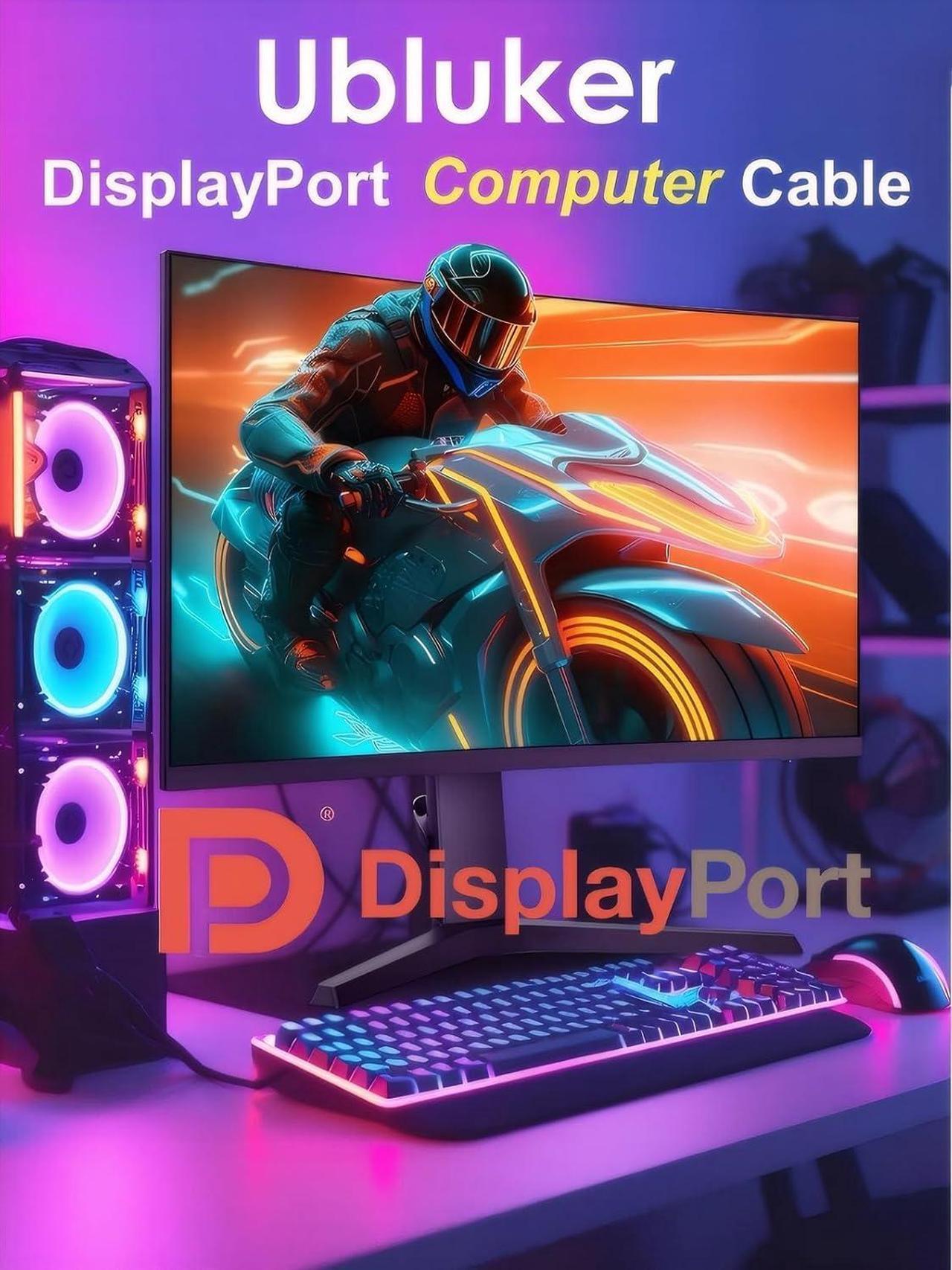 Alt view image 3 of 7 - 10K 8K 4K DisplayPort Cable 40Gbps 6.6 FT  Certified DP to DP Cable v1.4 v1.2 Nylon Braided UHBR HDCP DSC1.2 10K 8K60Hz 4K 165Hz 144Hz 2K 240Hz FreeSync G-Sync Monitor PC Projector