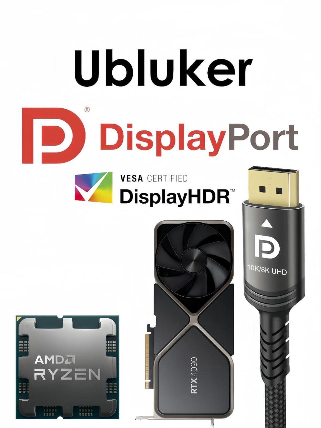 Alt view image 7 of 7 - 10K 8K 4K DisplayPort Cable 40Gbps 6.6 FT  Certified DP to DP Cable v1.4 v1.2 Nylon Braided UHBR HDCP DSC1.2 10K 8K60Hz 4K 165Hz 144Hz 2K 240Hz FreeSync G-Sync Monitor PC Projector