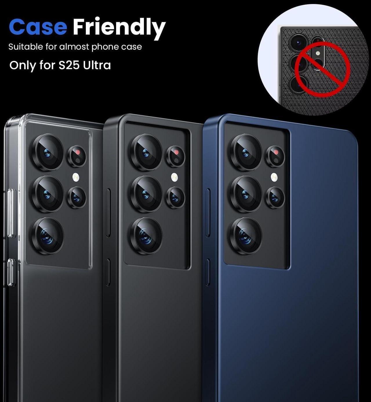 Alt view image 5 of 6 - for  Galaxy S25 Ultra Camera Lens Protector - Ultra Thin Case Friendly 9H Shatterproof Tempered Glass with Aluminum Metal Circle Camera Screen Protector Cover Accessories Black