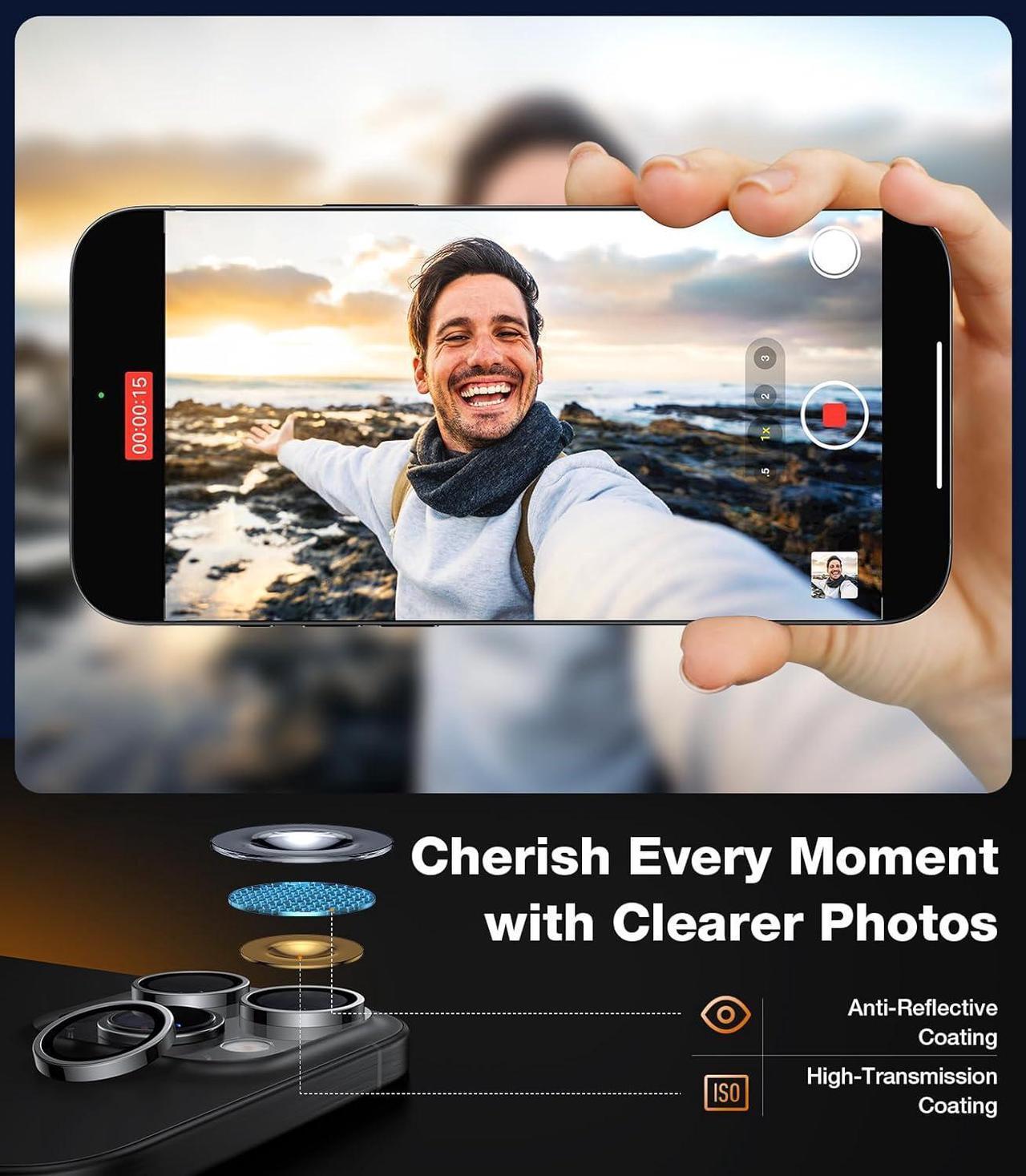Alt view image 5 of 6 - 3-Year Ultimate Durability 9H+ glass for iPhone 16 Pro Max/16 Pro Camera Lens Protector [1:1 Invisible Fit & Ultra Clarity] Camera Protector 16 Pro Max/16 Pro Tempered Glass Black Titanium