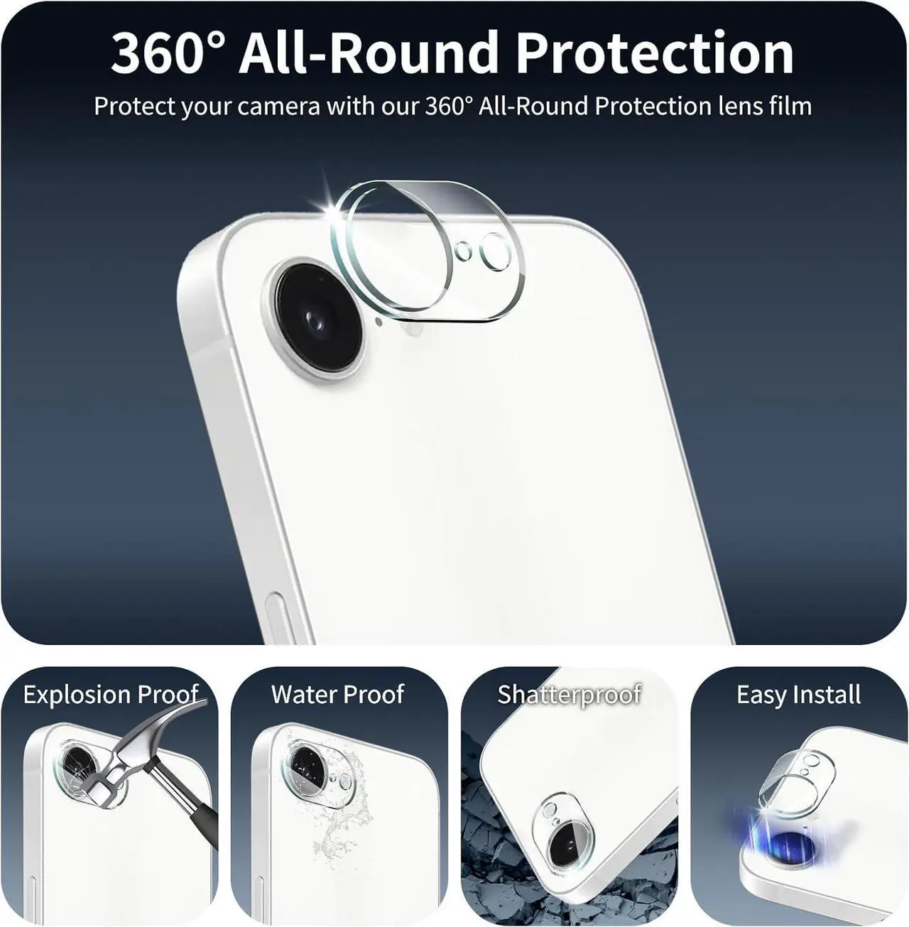 Alt view image 4 of 6 - 4-Pack Camera Lens Protector for iPhone 16e 9H Tempered Glass Camera Cover Screen Protector Accessories HD Clarity Anti-scratch Bubble Free Case Friendly Shockproof Full Protective