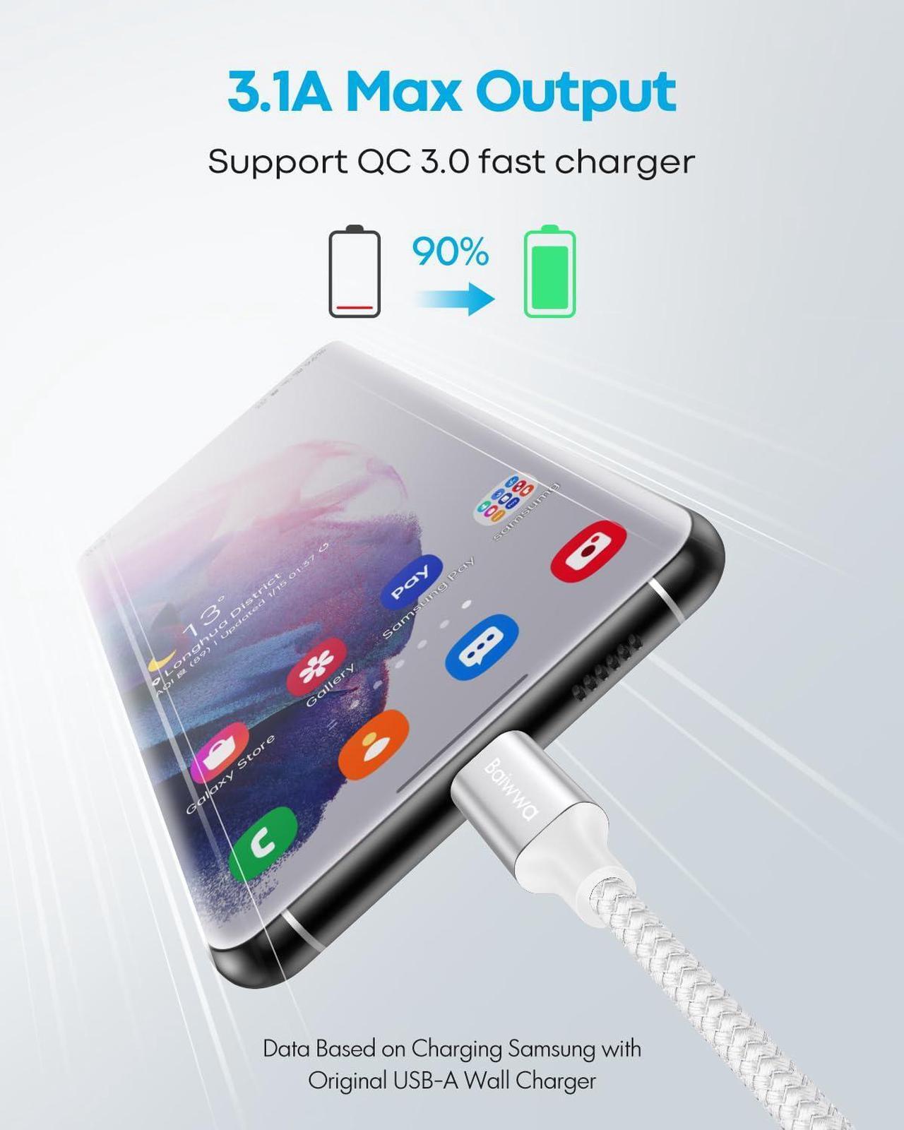 Alt view image 2 of 7 - 2Pack 3FT USB A to USB C Cable for iPhone 16 16E 15 Type C Charger Cord Braided Fast Charging for iPhone 16 15 Pro Max/Pro/Plus iPad 10th/ 11 Gen iPad Pro 12.9 iPad Air 5th/ 4th White
