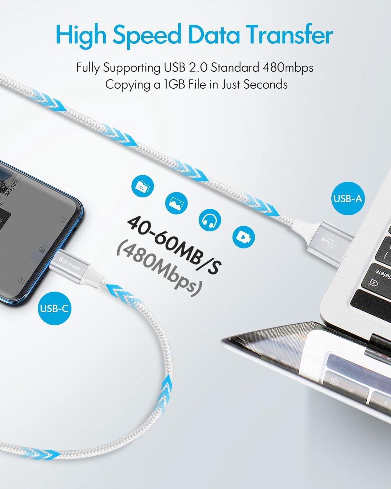 Alt view image 3 of 7 - 2Pack 3FT USB A to USB C Cable for iPhone 16 16E 15 Type C Charger Cord Braided Fast Charging for iPhone 16 15 Pro Max/Pro/Plus iPad 10th/ 11 Gen iPad Pro 12.9 iPad Air 5th/ 4th White