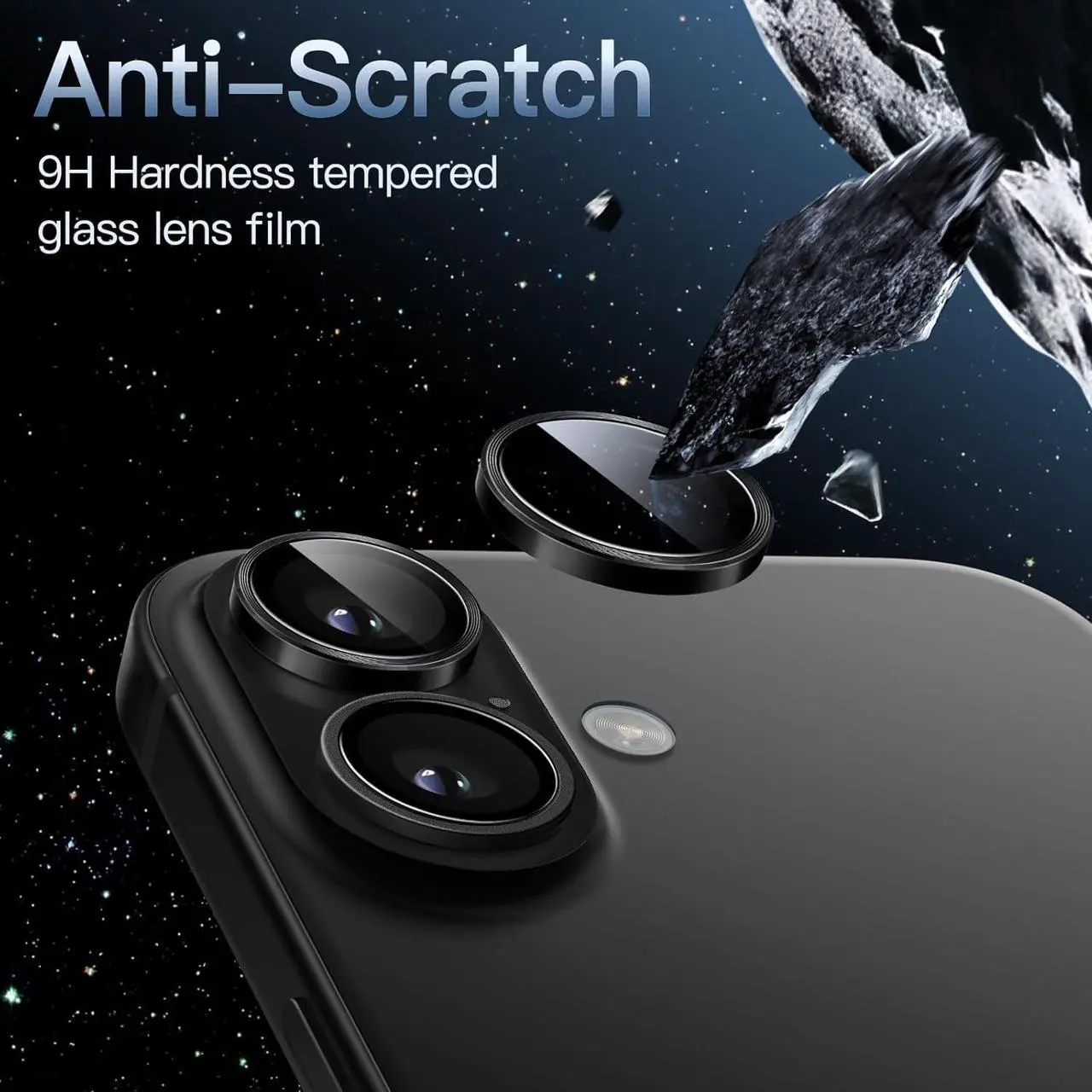 Alt view image 4 of 7 - Camera Lens Protector for iPhone 16 6.1-Inch and iPhone 16 Plus 6.7-Inch 9H Tempered Glass Metal Individual Ring Cover HD Clear 1 Set (Black)