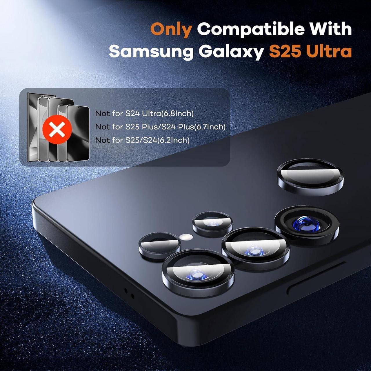 Alt view image 2 of 6 - for  Galaxy S25 Ultra Camera Lens Protector Tempered Glass Aluminum Alloy Ring Lens Cover Camera Screen Protector for S25 Ultra 5G [Easy Installation][Case Friendly][1 Set]