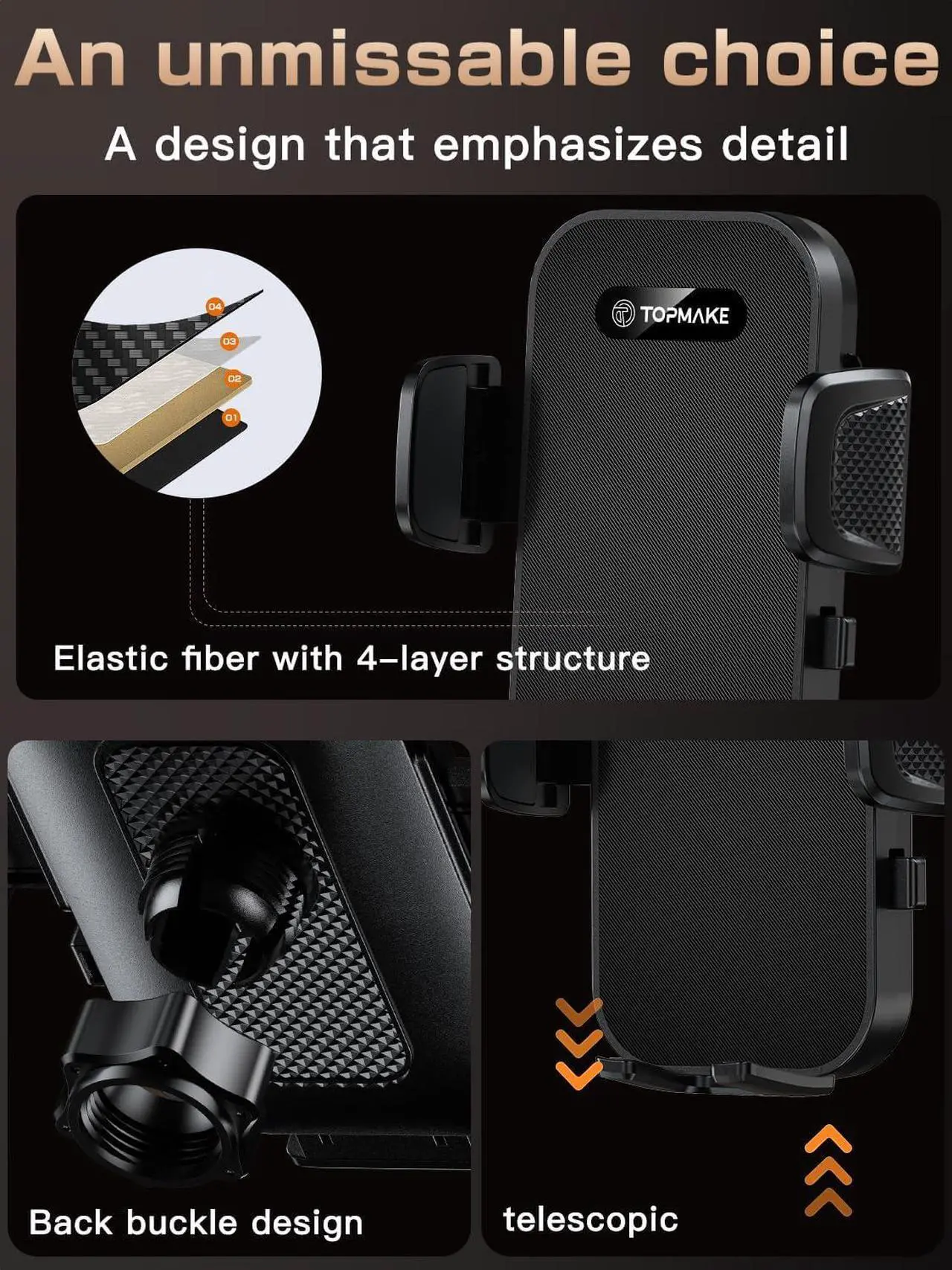 Alt view image 4 of 7 - Topmake Car Phone Holder Mount,2025 Upgrade 3-in-1 Cell Phone Holder for Car, Dashboard Windshield, Suction Cup Hands-Free Car Phone Stand, Automobile Cradles Universal,Black
