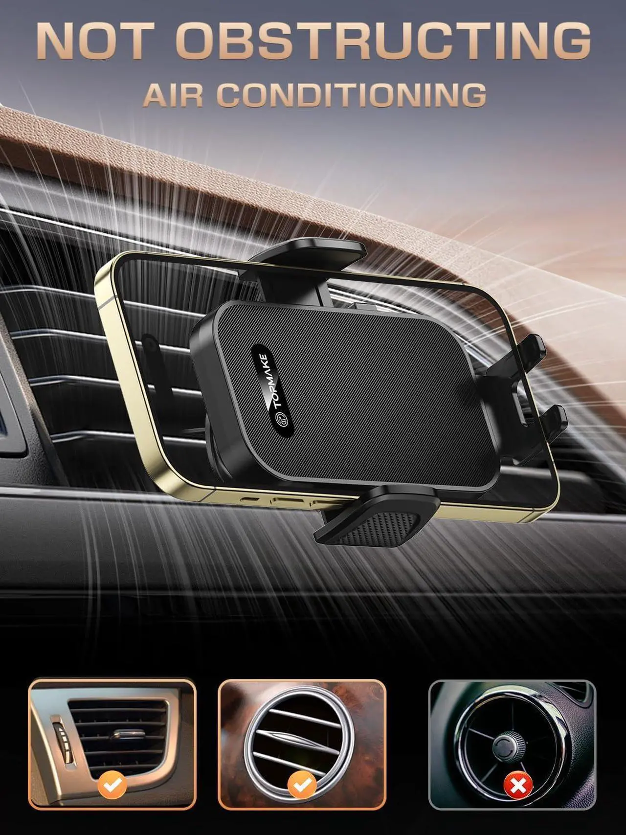 Alt view image 7 of 7 - Topmake Car Phone Holder Mount,2025 Upgrade 3-in-1 Cell Phone Holder for Car, Dashboard Windshield, Suction Cup Hands-Free Car Phone Stand, Automobile Cradles Universal,Black