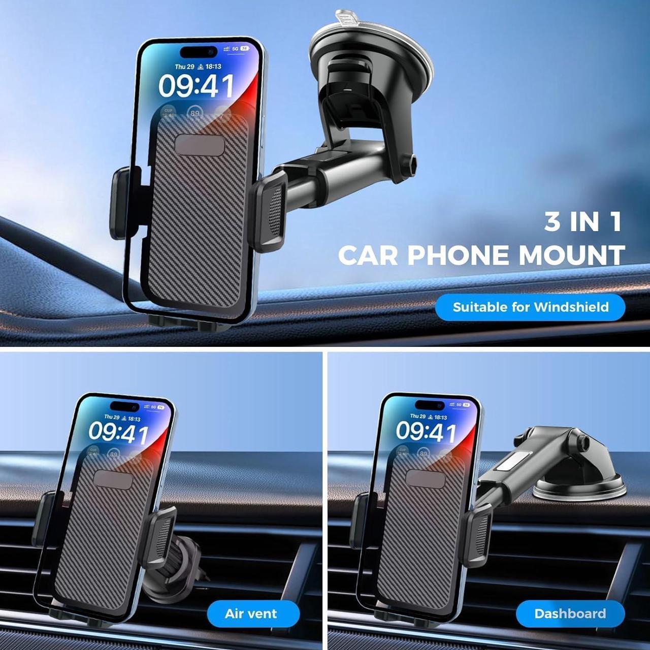 Alt view image 3 of 7 - Phone Mount for Car Military-Grade Car Phone Holder Mount Universal Automobile Dashboard Windshield Cell Phone Holder Truck Vent for iPhone 16 15 14 13 Pro Max