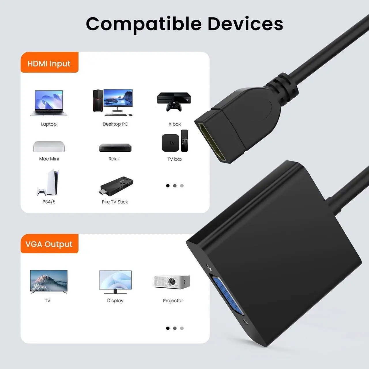 Alt view image 7 of 7 - avedio Links HDMI to VGA Adapter Active HDMI to VGA Converter (Female to Female) with Audio Support HD 1080P@60Hz TV Stick Raspberry Pi Chromebook  Xbox (3.5mm Audio Cable Included)