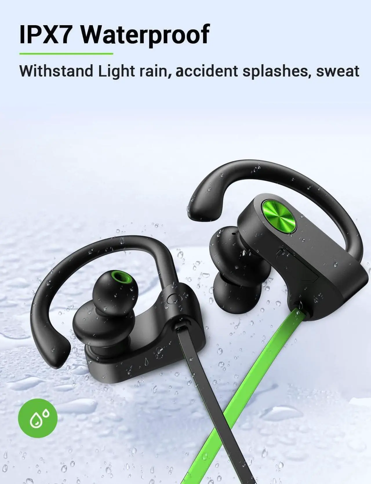 Alt view image 5 of 7 - Bluetooth Headphones 5.3 Wireless Sports Earbuds IPX7 Waterproof with Mic Stereo Sweatproof in-Ear Earphones Noise Cancelling Headsets for Gym Running Workout 16 Hours Playtime - GreenBlack