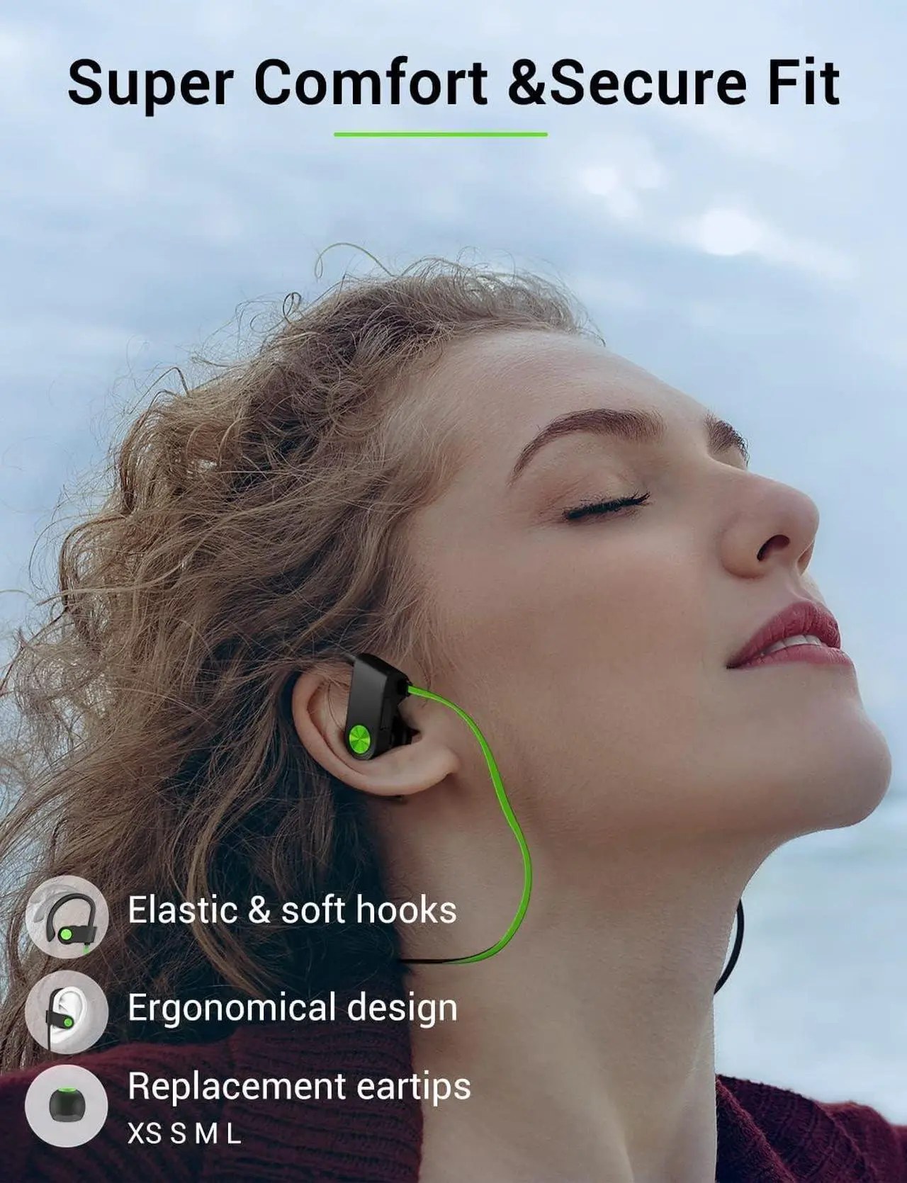 Alt view image 7 of 7 - Bluetooth Headphones 5.3 Wireless Sports Earbuds IPX7 Waterproof with Mic Stereo Sweatproof in-Ear Earphones Noise Cancelling Headsets for Gym Running Workout 16 Hours Playtime - GreenBlack