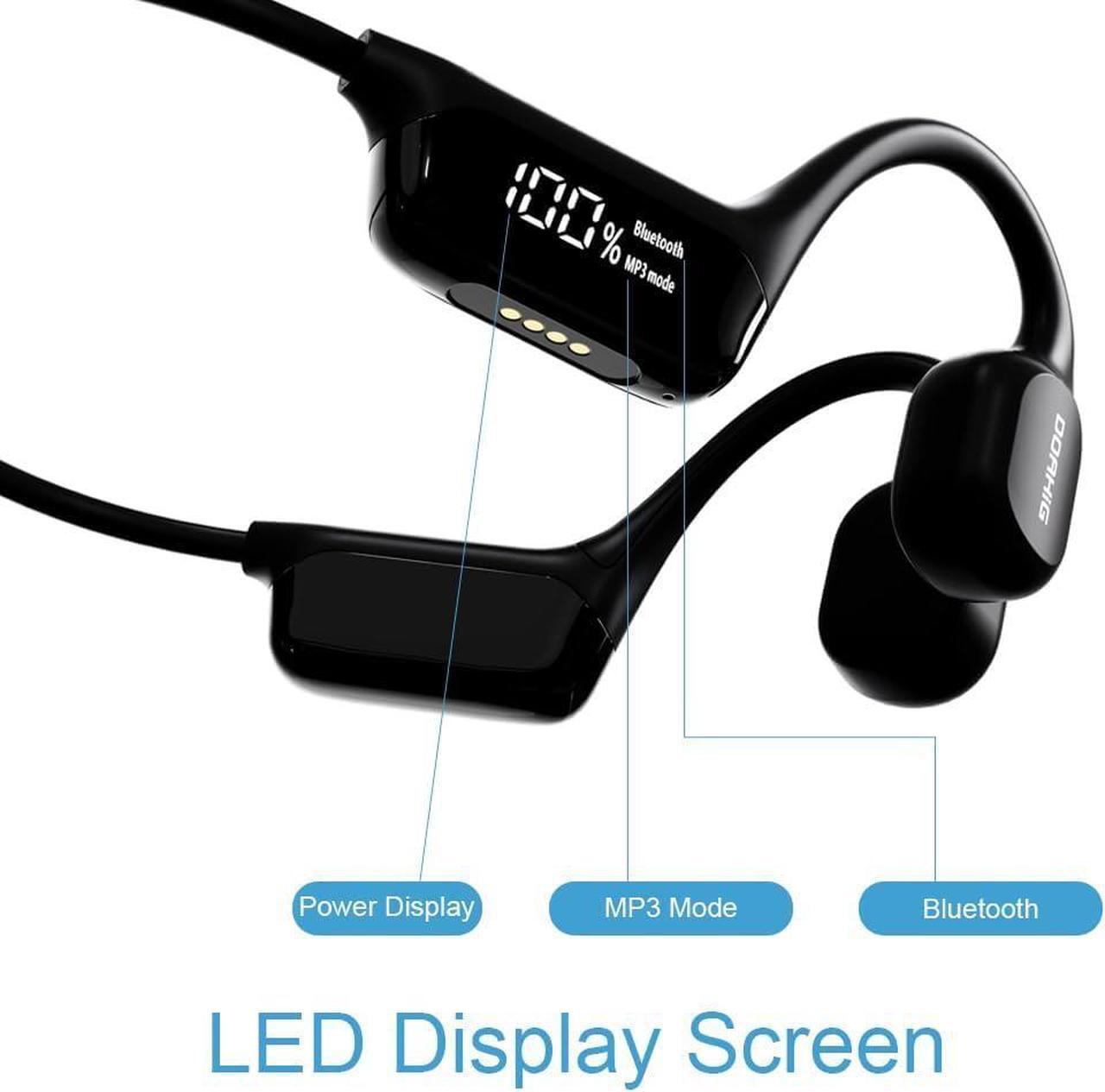 Alt view image 7 of 7 - Swimming Headphones Bone Conduction Open Ear Headset MP3 Player Built-in 32G Memory IP68 Underwater Waterproof Stereo Bluetooth Earphone LED Screen for Driving Bicycling Running Skiing-S10 Green