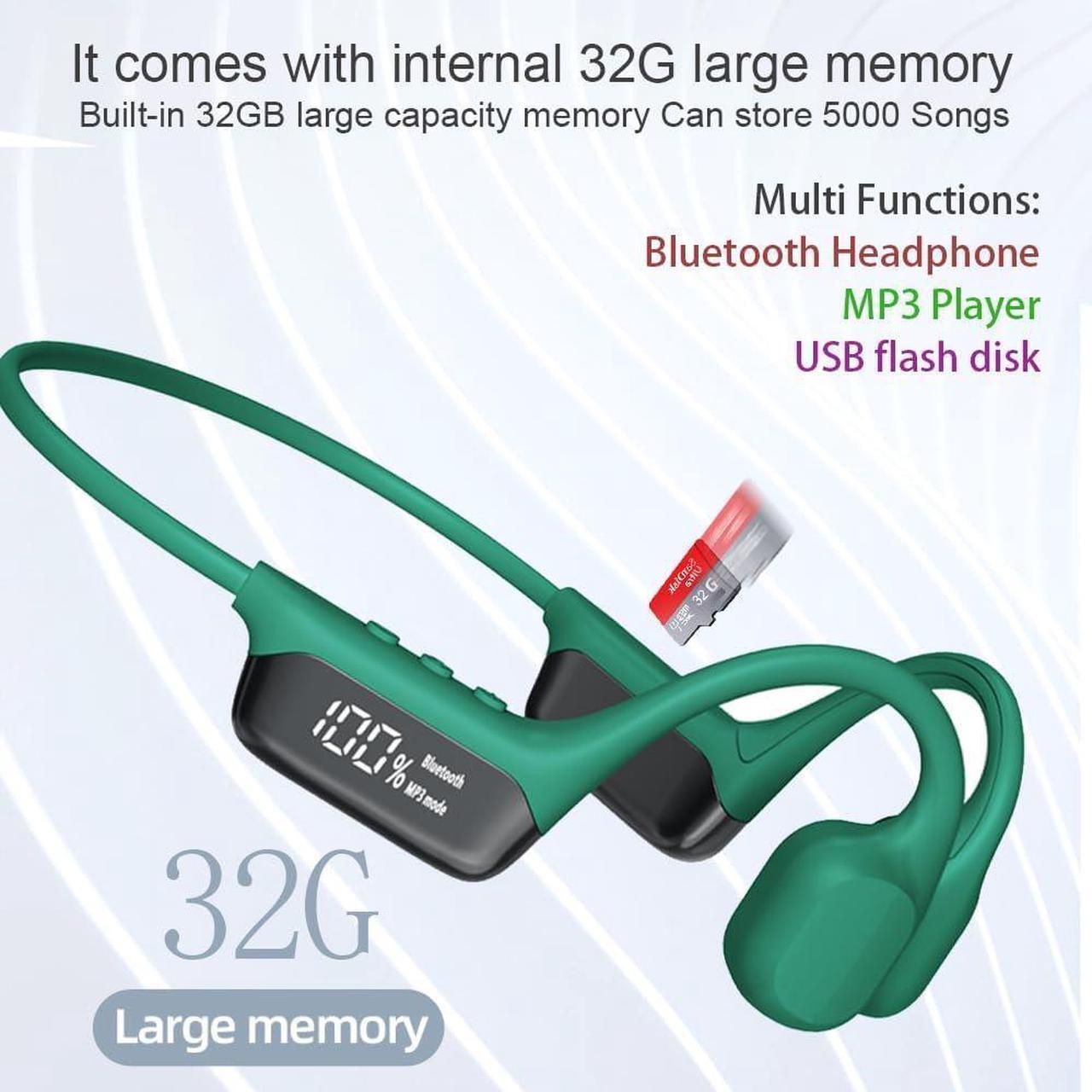 Alt view image 2 of 7 - Swimming Headphones Bone Conduction Open Ear Headset MP3 Player Built-in 32G Memory IP68 Underwater Waterproof Stereo Bluetooth Earphone LED Screen for Driving Bicycling Running Skiing-S10 Green