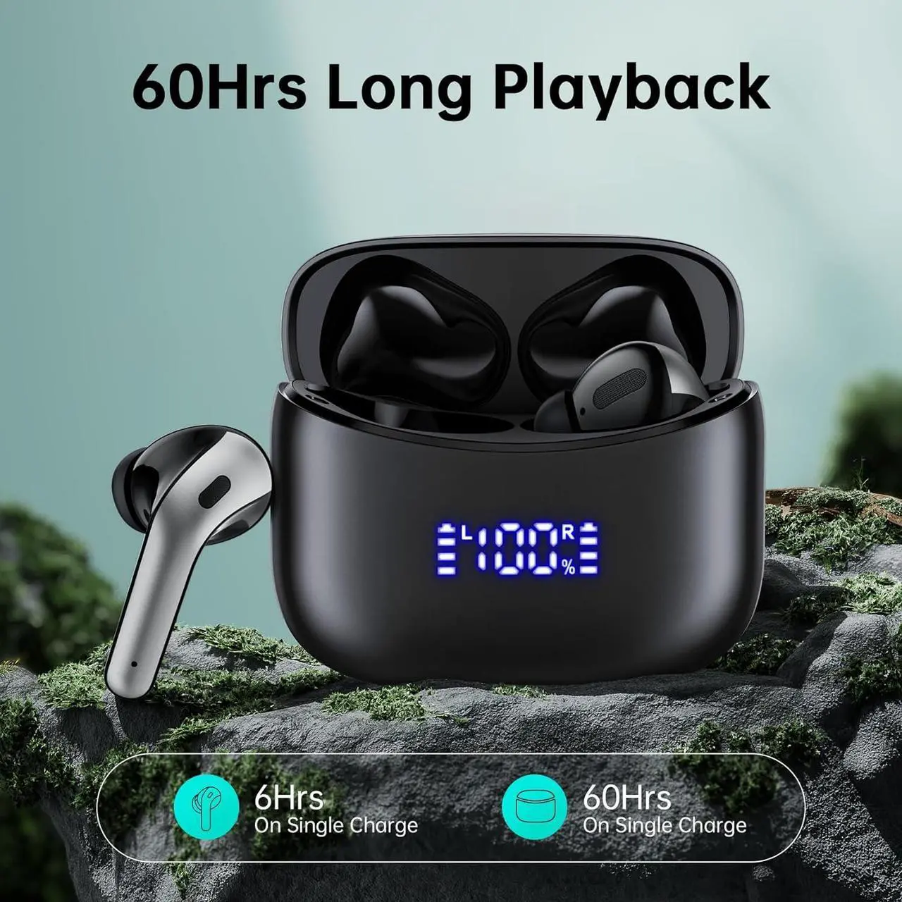 Alt view image 2 of 7 - Wireless Earbuds 60Hrs Playtime Bluetooth 5.4 Headphones Stereo Bass Ear Buds IPX7 Waterproof Sport in-Ear Earphones with Charging Case Ear Bud Build in Mic for Music Call Workout Fitness Android iOs