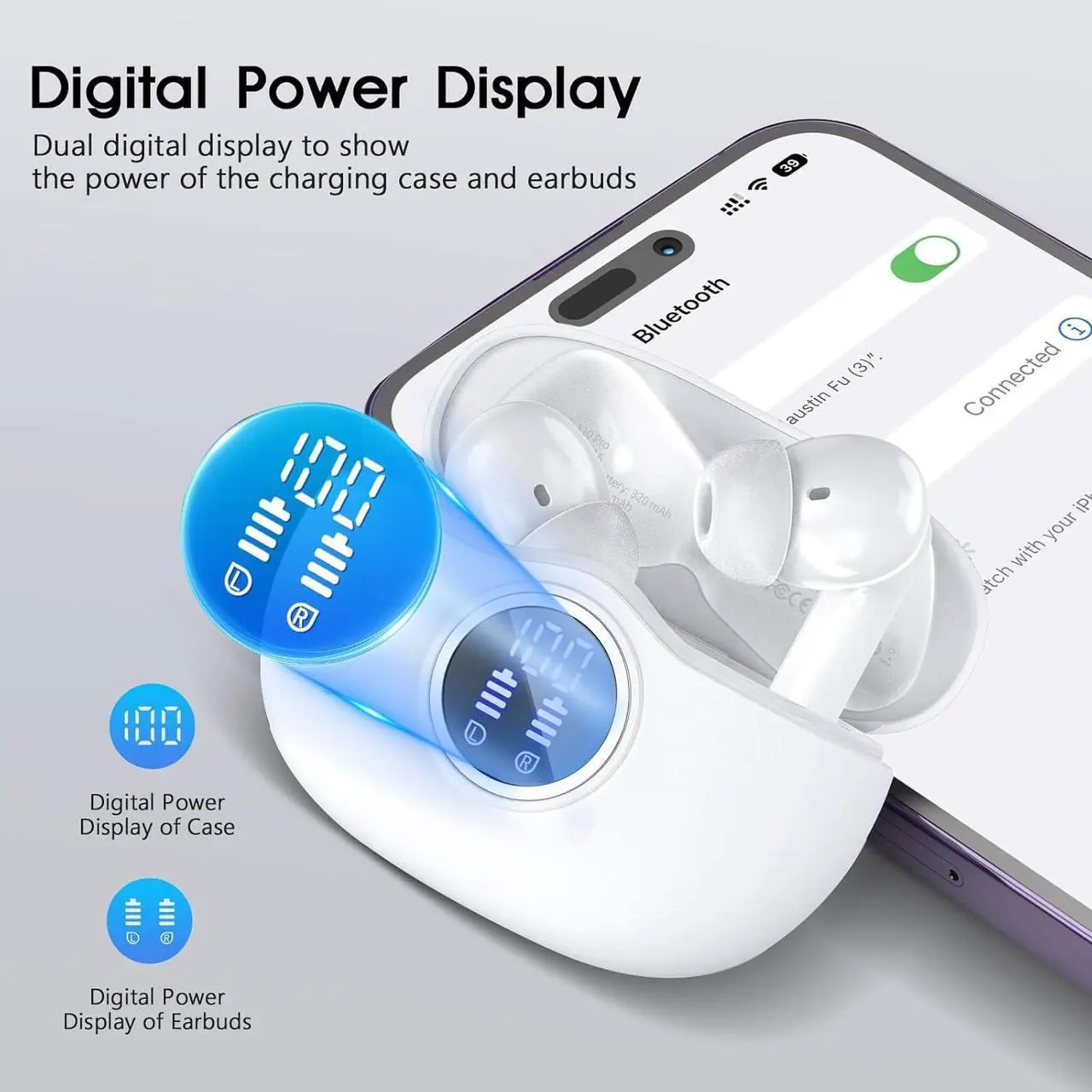 Alt view image 2 of 7 - Wireless Earbuds 2025 Bluetooth 5.3 Headphones 50H Playback Deep Bass Stereo Ear Buds with LED Power Display Charging Case IPX5 Waterproof in-Ear Earbuds for Smart Phone Laptop Computer Sports