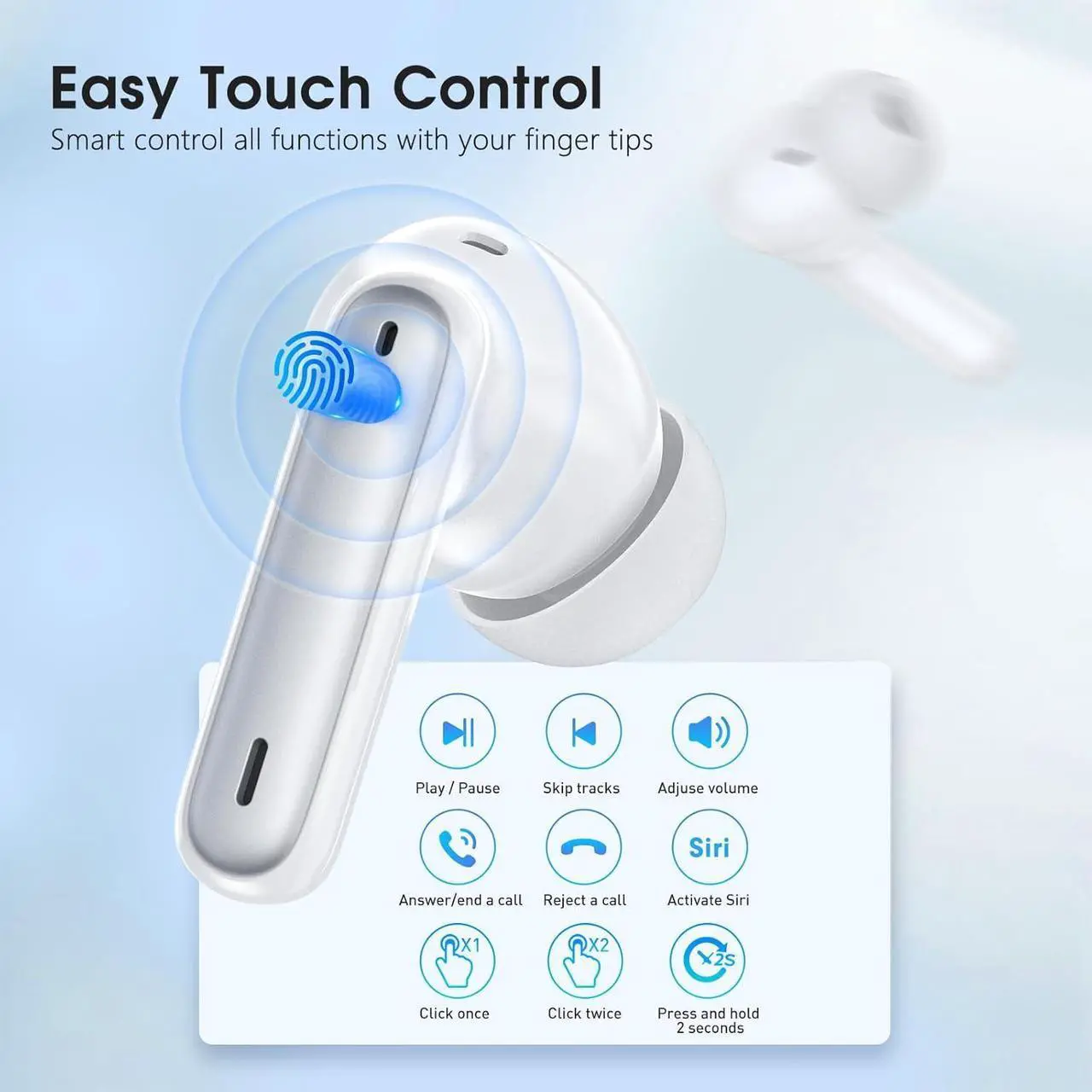 Alt view image 3 of 7 - Wireless Earbuds 2025 Bluetooth 5.3 Headphones 50H Playback Deep Bass Stereo Ear Buds with LED Power Display Charging Case IPX5 Waterproof in-Ear Earbuds for Smart Phone Laptop Computer Sports