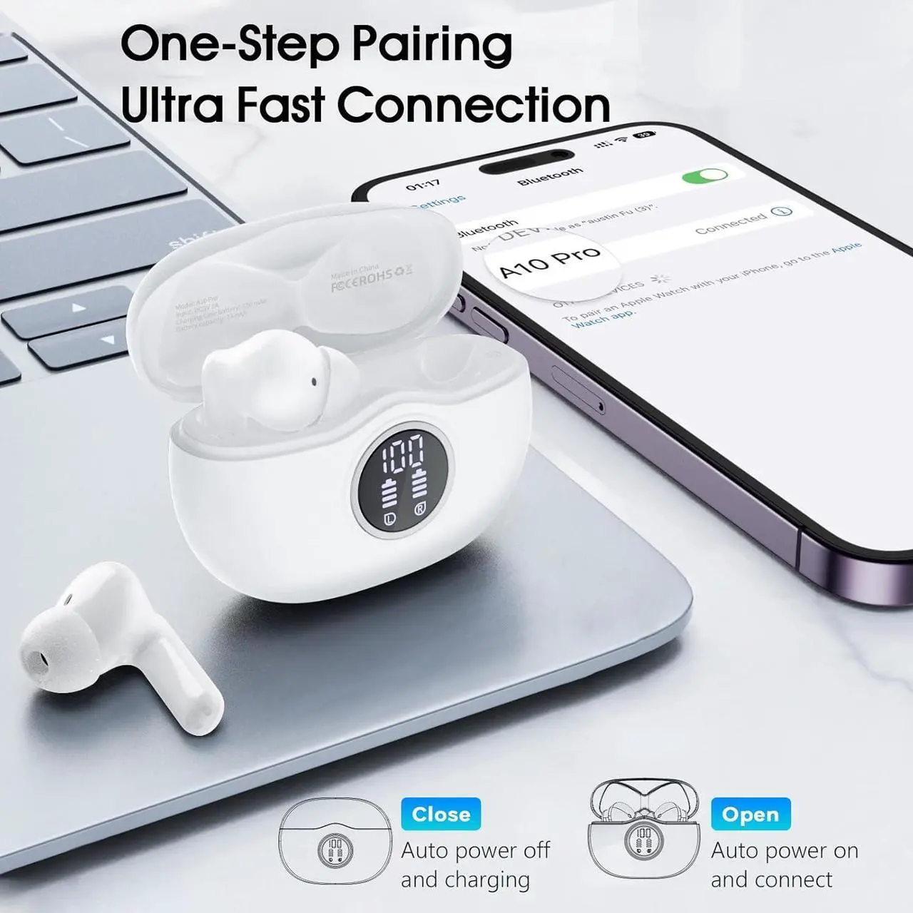 Alt view image 4 of 7 - Wireless Earbuds 2025 Bluetooth 5.3 Headphones 50H Playback Deep Bass Stereo Ear Buds with LED Power Display Charging Case IPX5 Waterproof in-Ear Earbuds for Smart Phone Laptop Computer Sports