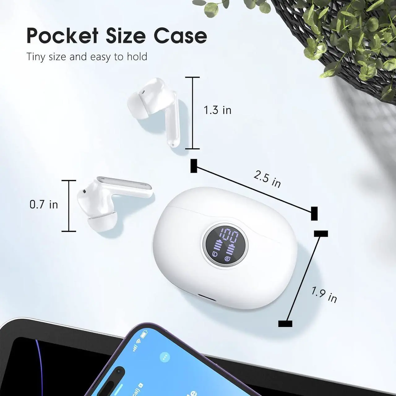 Alt view image 5 of 7 - Wireless Earbuds 2025 Bluetooth 5.3 Headphones 50H Playback Deep Bass Stereo Ear Buds with LED Power Display Charging Case IPX5 Waterproof in-Ear Earbuds for Smart Phone Laptop Computer Sports