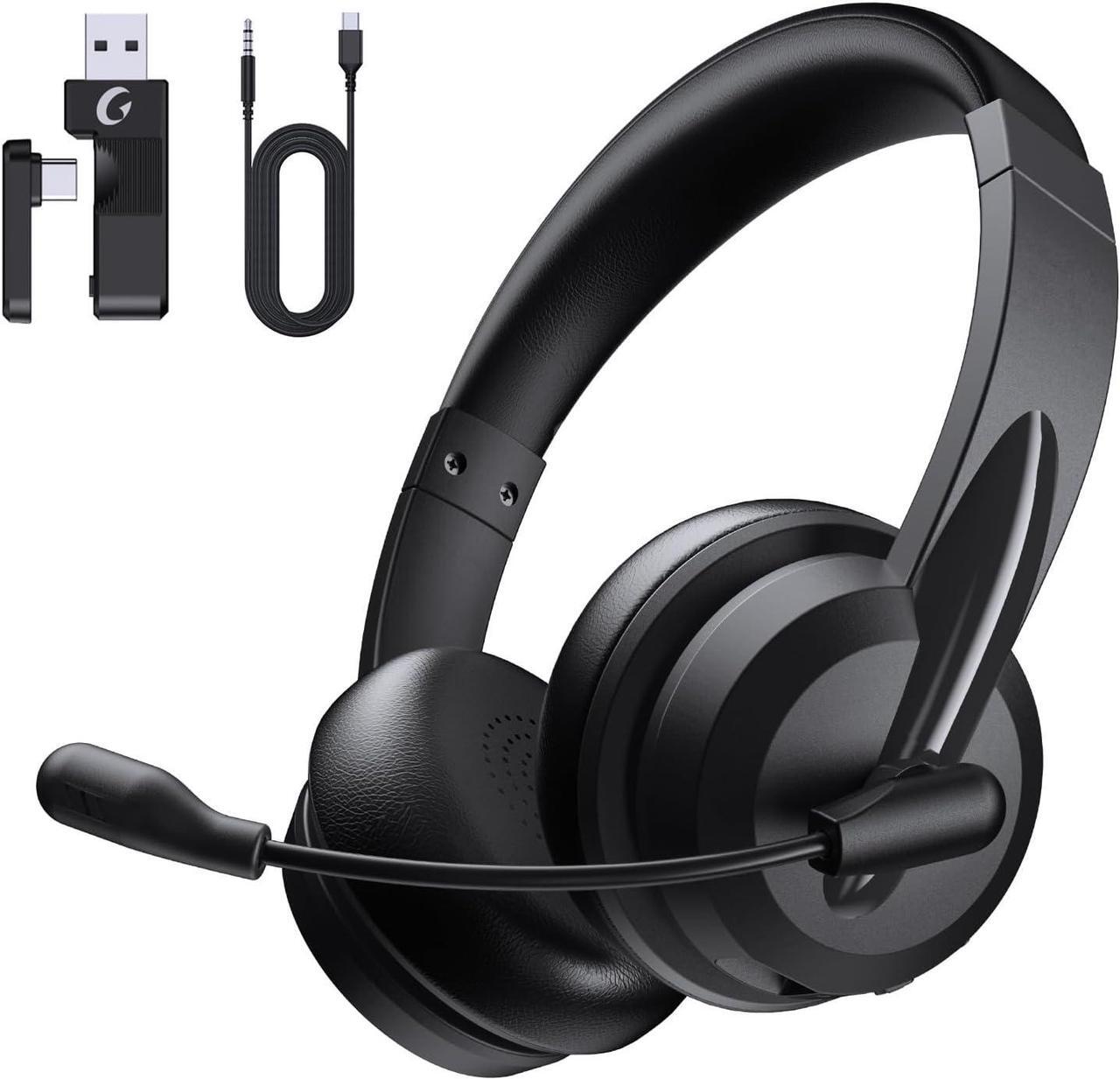 Main image of Wireless Headset with Mic for Work with AI Noise Cancelling Mic for Clear Calls Bluetooth V5.3 Headphones with Microphone to USB A/C Dongle & Mic Mute for Computer Laptop PC iPhone (Black)