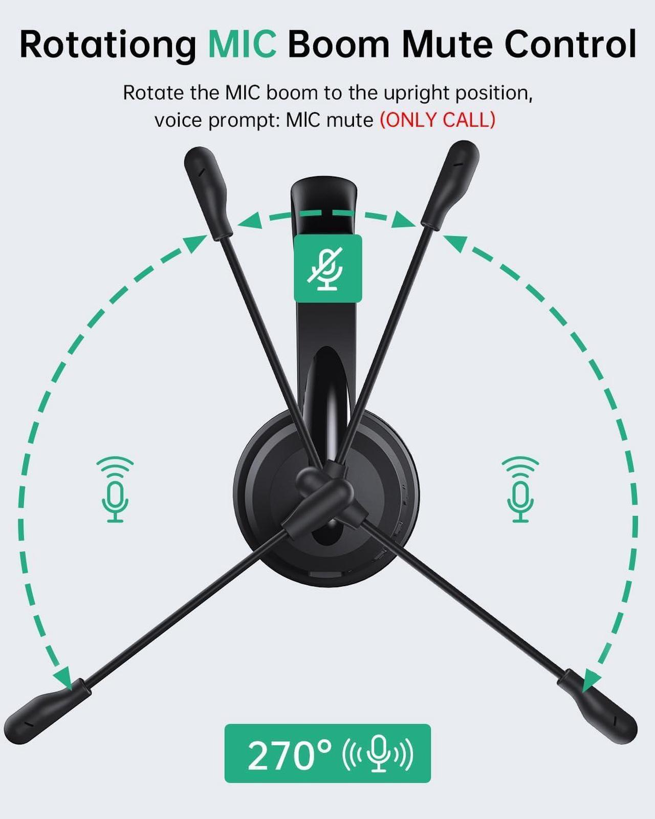 Alt view image 7 of 7 - Wireless Headset with Mic for Work with AI Noise Cancelling Mic for Clear Calls Bluetooth V5.3 Headphones with Microphone to USB A/C Dongle & Mic Mute for Computer Laptop PC iPhone (Black)