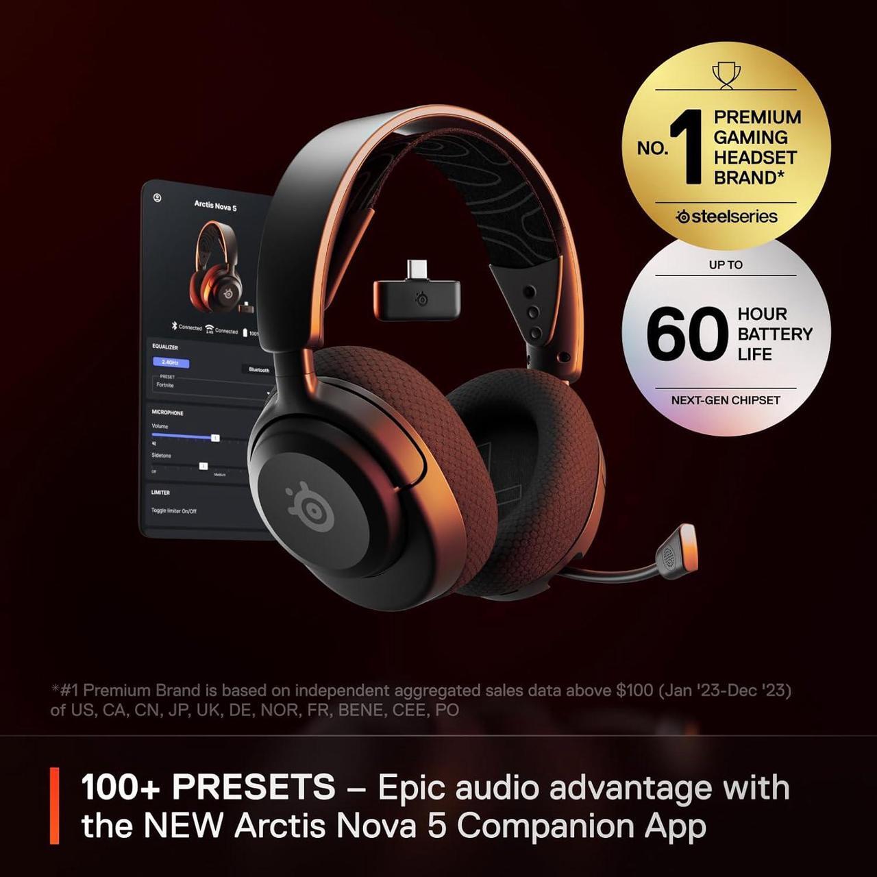 Alt view image 2 of 7 - Arctis Nova 5 Wireless Multi-System Gaming Headset  Neodymium Magnetic Drivers  100+ Audio Presets  60 HR Battery  2.4GHz or BT  ClearCast Gen2.X Mic  PC PS5 PS4 Switch Mobile