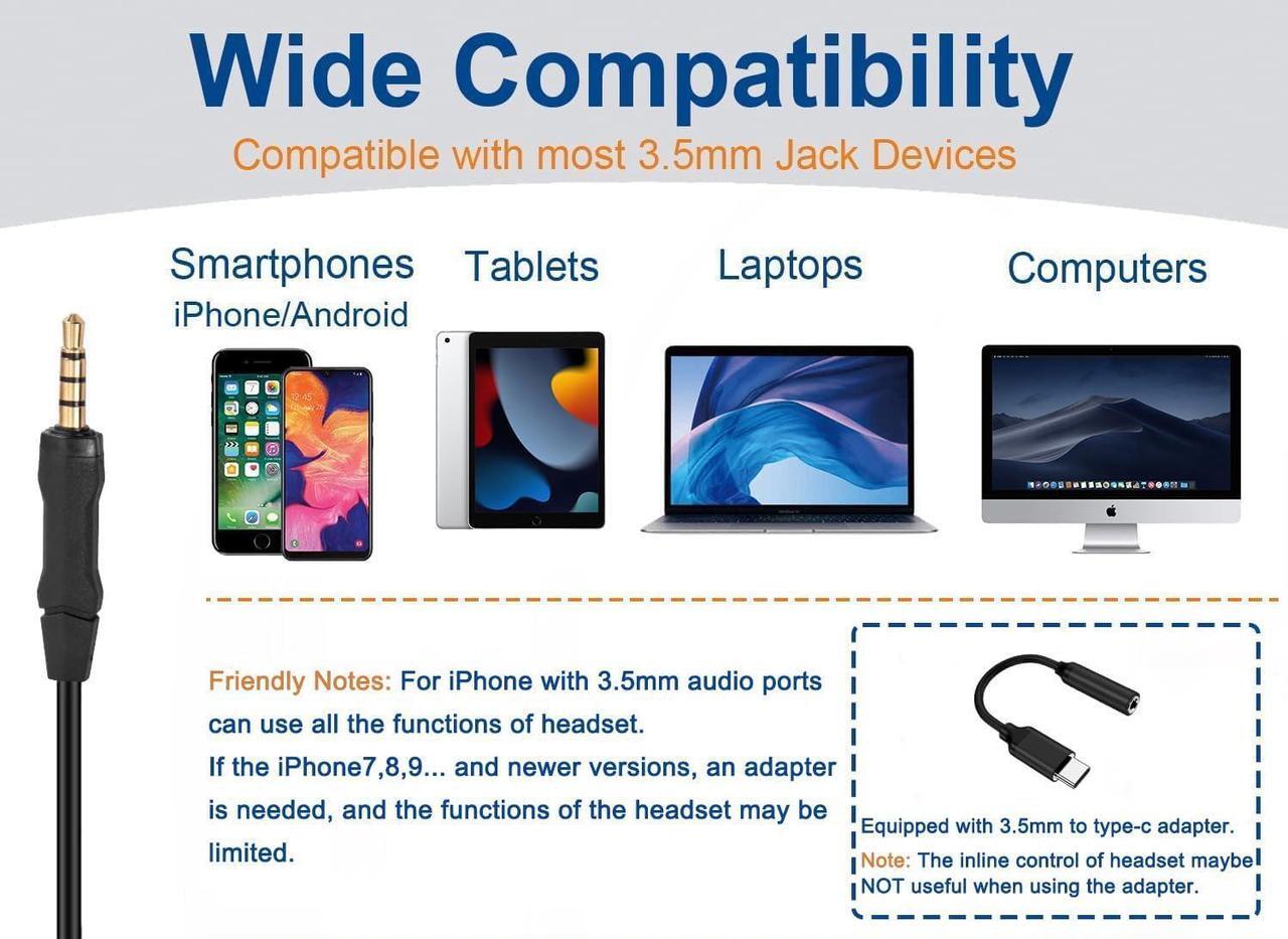 Alt view image 4 of 7 - Cell Phone Headset with Microphone Noise Cancelling 3.5mm Headset for iPhone  Android Mobile Phone PC Wired Computer Headsets for Work Classroom Home Office Call Center (A600MP)