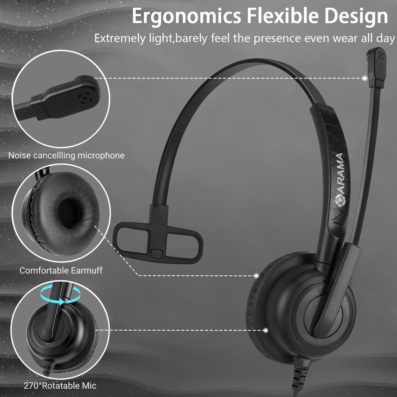 Alt view image 7 of 7 - Cell Phone Headset with Microphone Noise Cancelling 3.5mm Headset for iPhone  Android Mobile Phone PC Wired Computer Headsets for Work Classroom Home Office Call Center (A600MP)