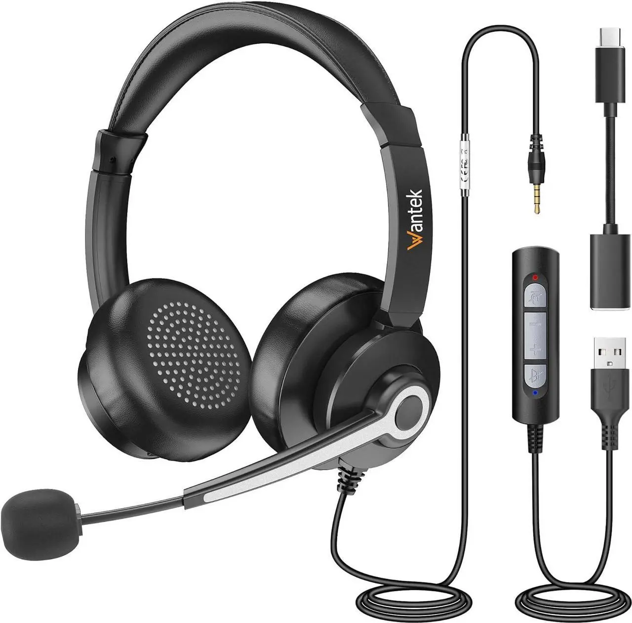 Main image of USB & 3.5mm Headset with Mic for PC/Laptop Wired Headset with Noise-Cancelling Microphone & Audio Controls Perfect for Home Office Online Class Skype Zoom Call Center Webinar All Day Comfort